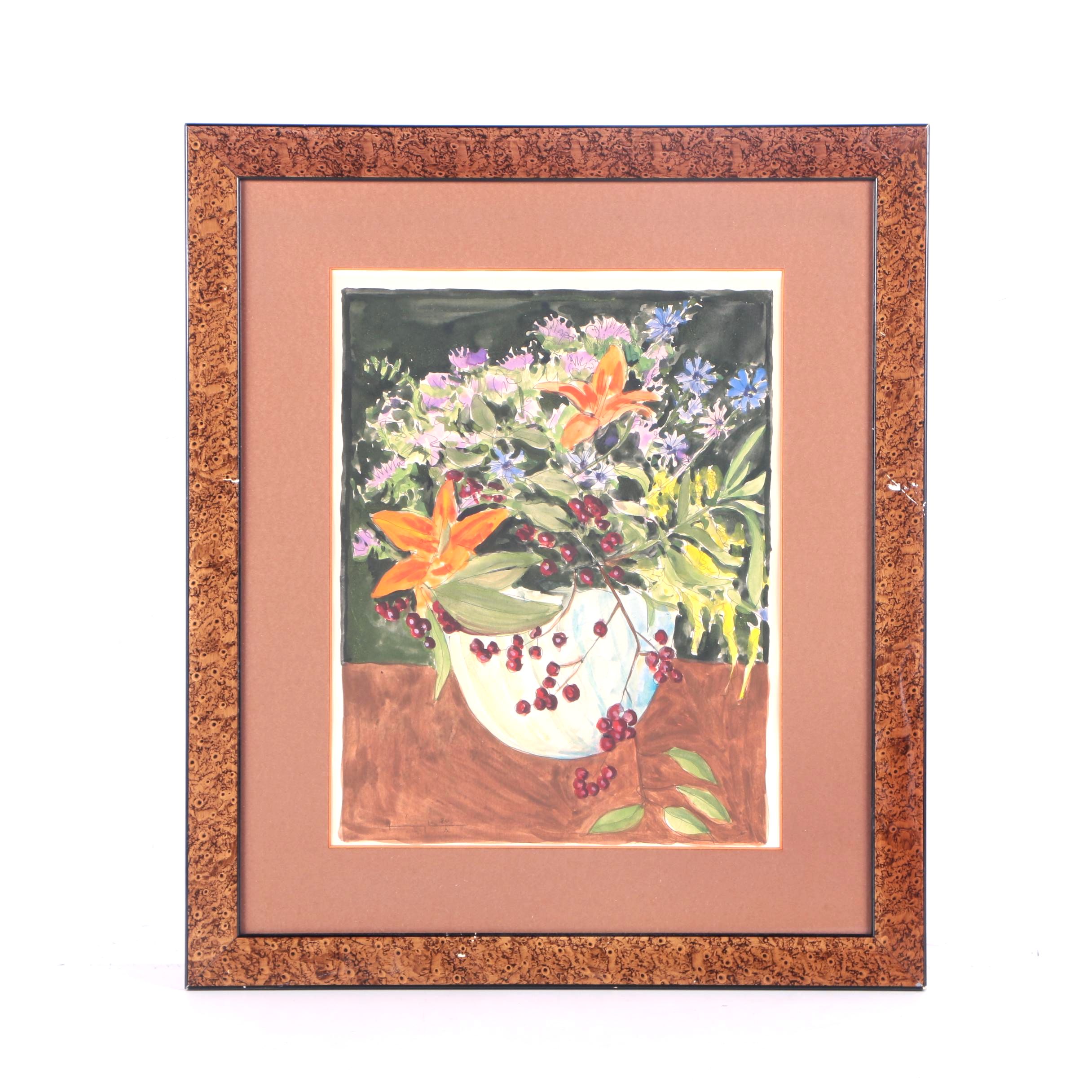 Gouache Painting of a Floral Still Life