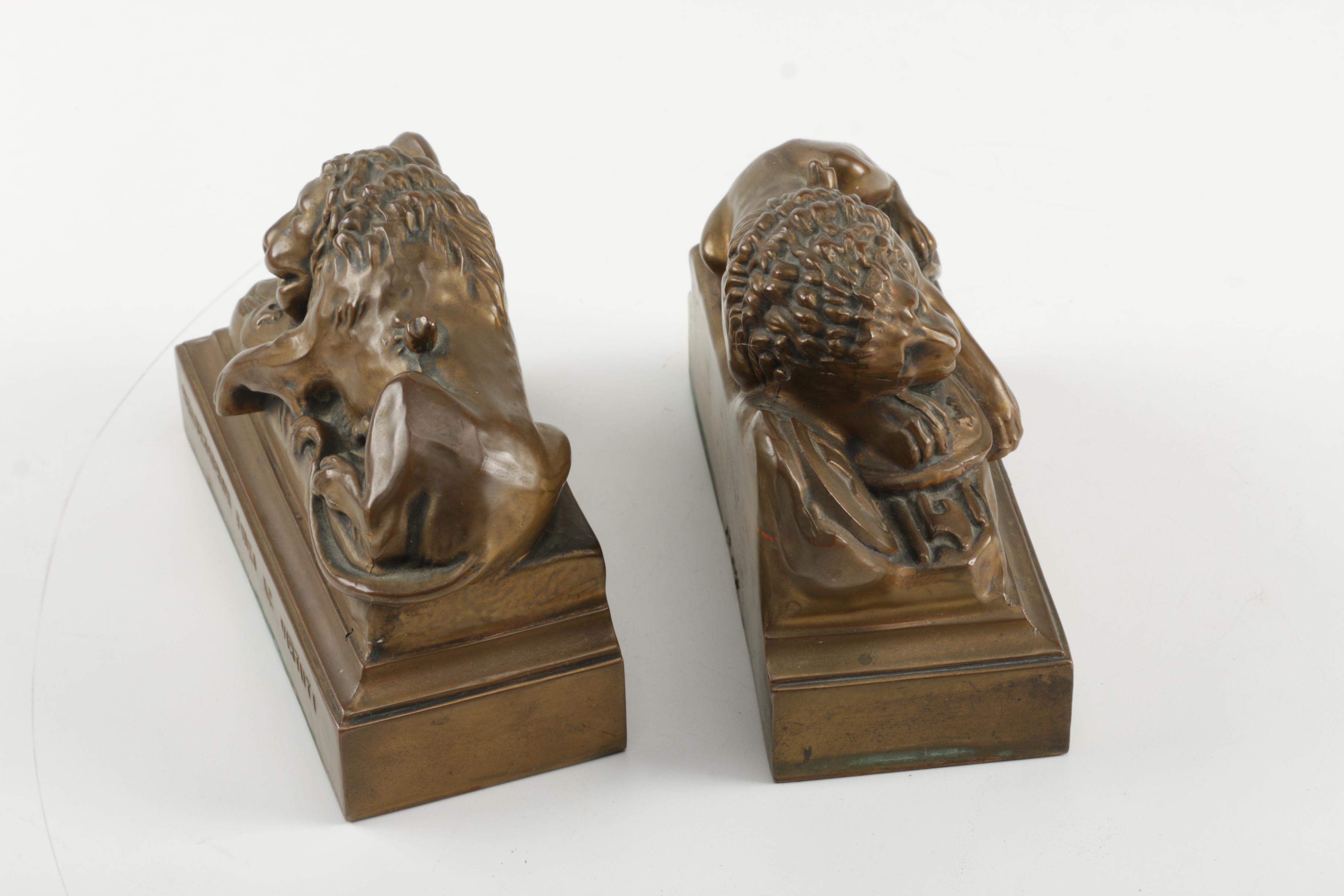Replica Lion Monument of Lucerne Bookends