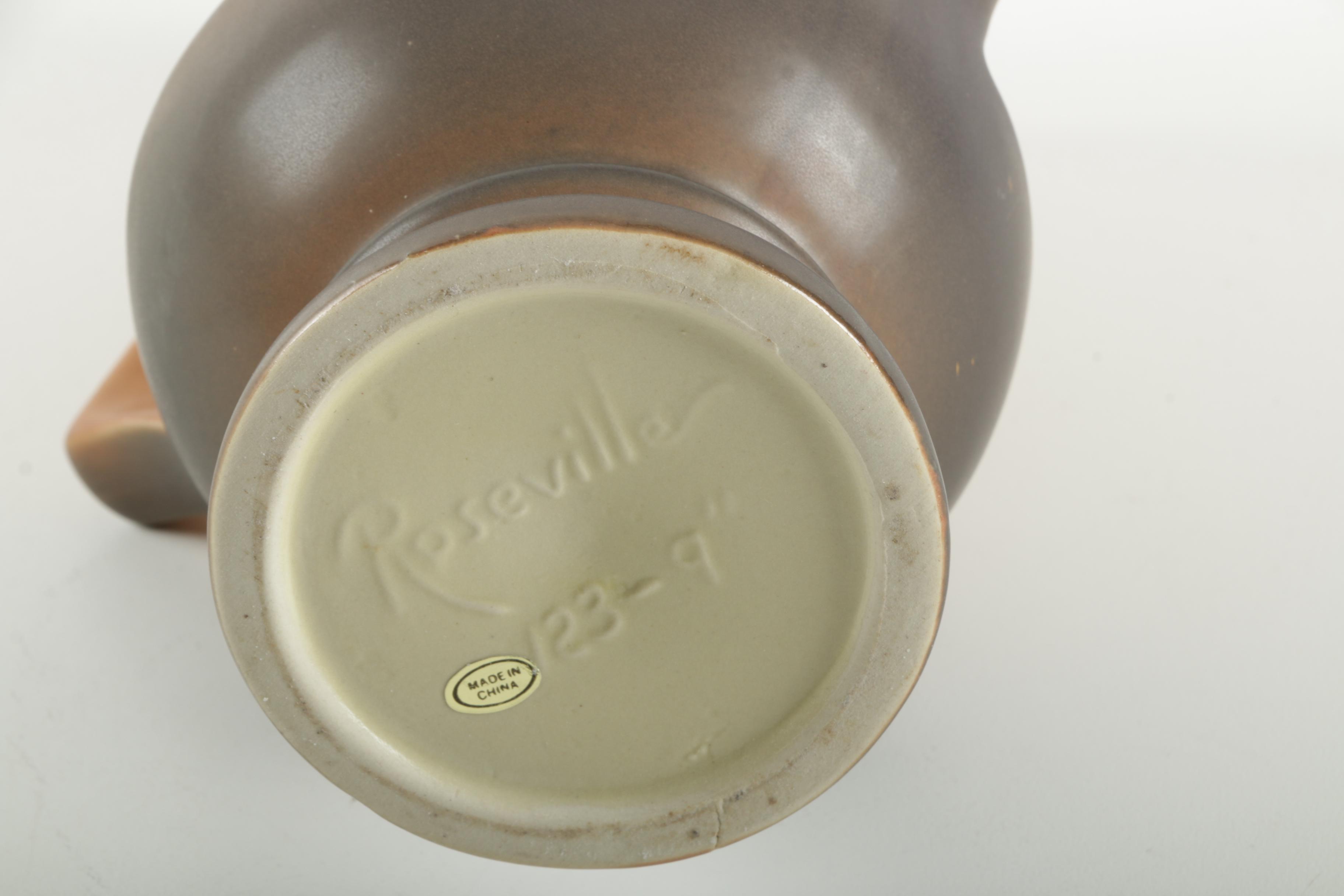 Reproduction Chinese Roseville Dual Handled Footed Ceramic Vase