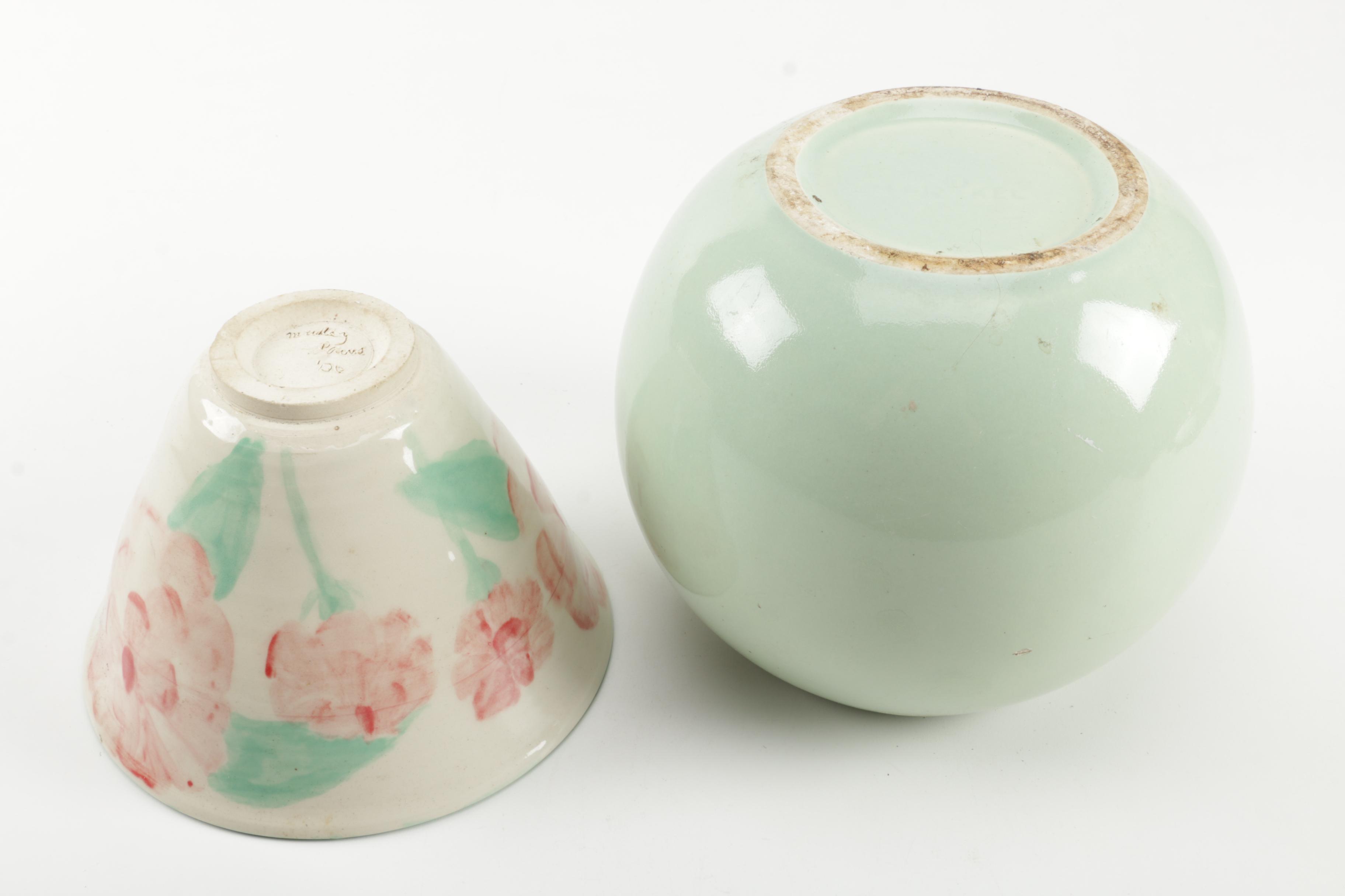 Studio Pottery Jardiniere and Celedon Style Vase