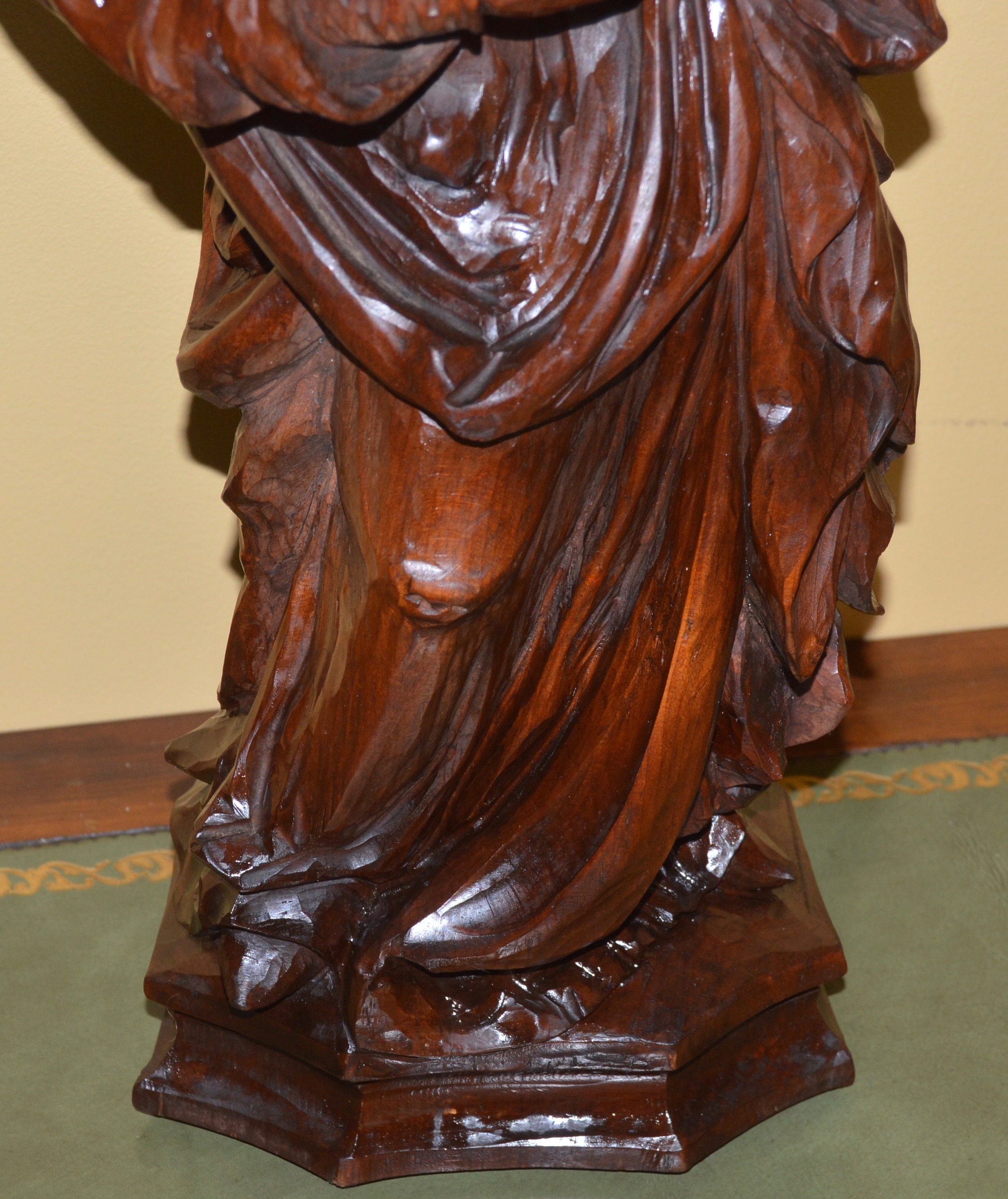Antique Hand-Carved Wooden Madonna and Child Sculpture