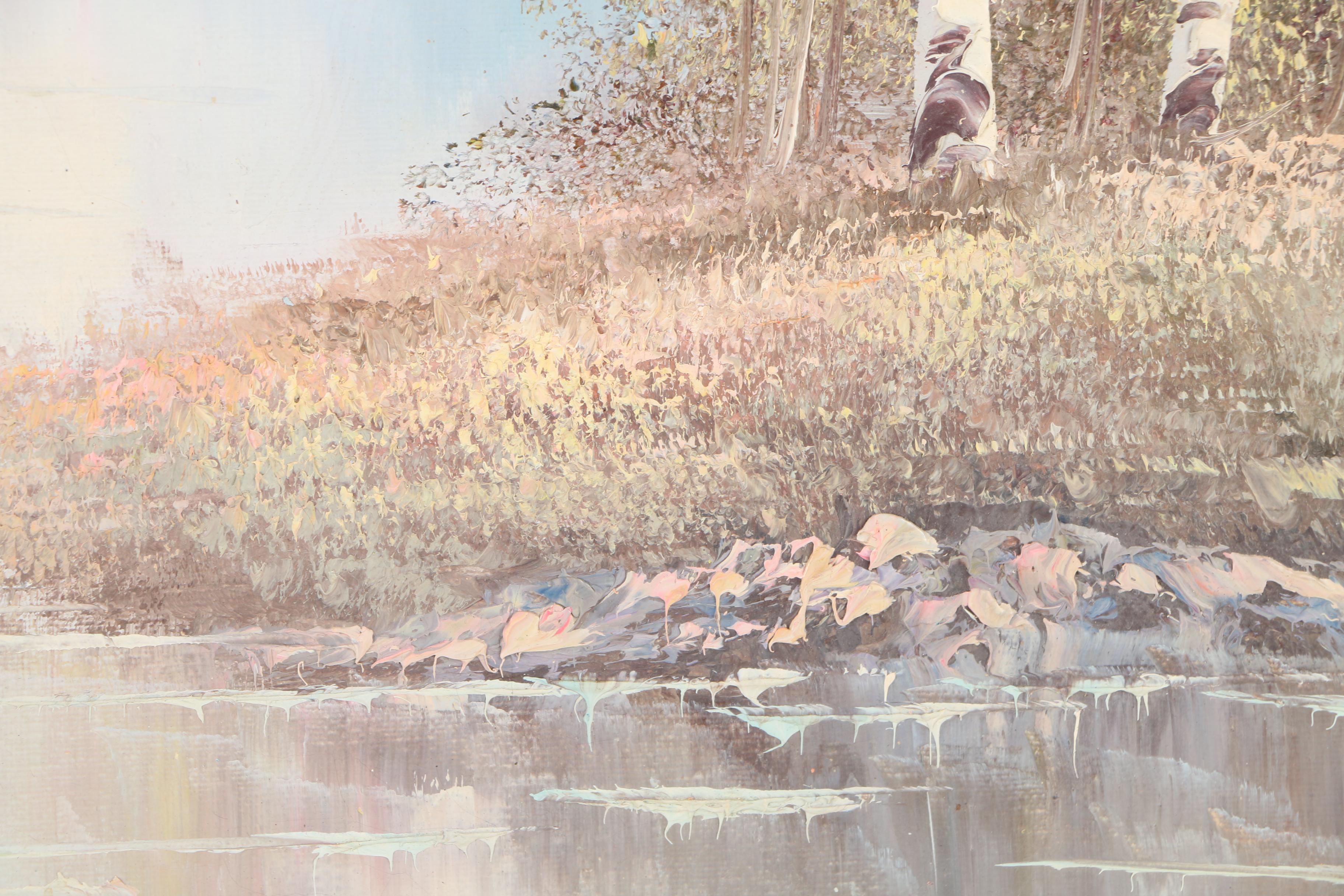 W. Jones Oil Painting on Canvas of Autumn Woodland Landscape