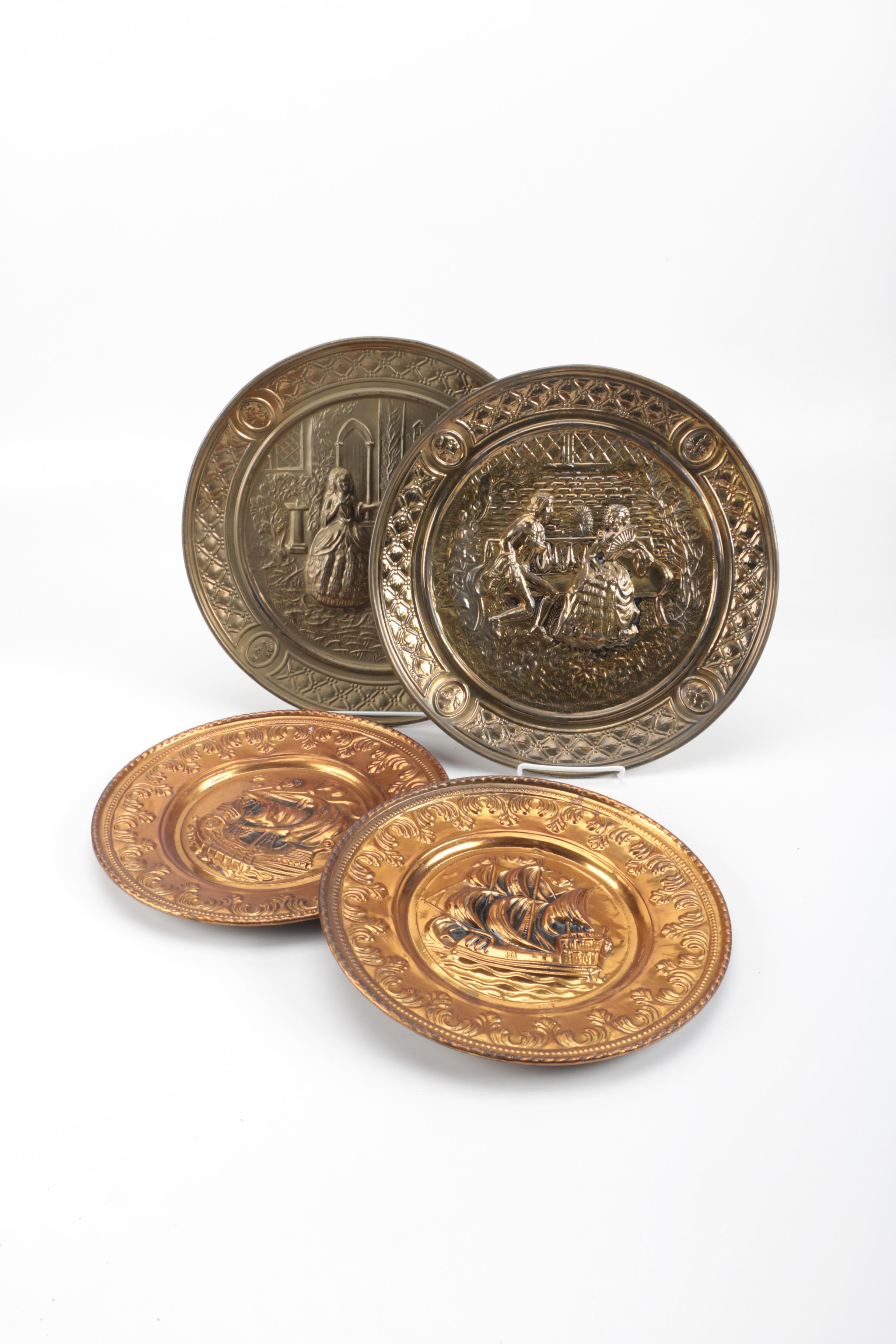 Four Decorative Brass Platters