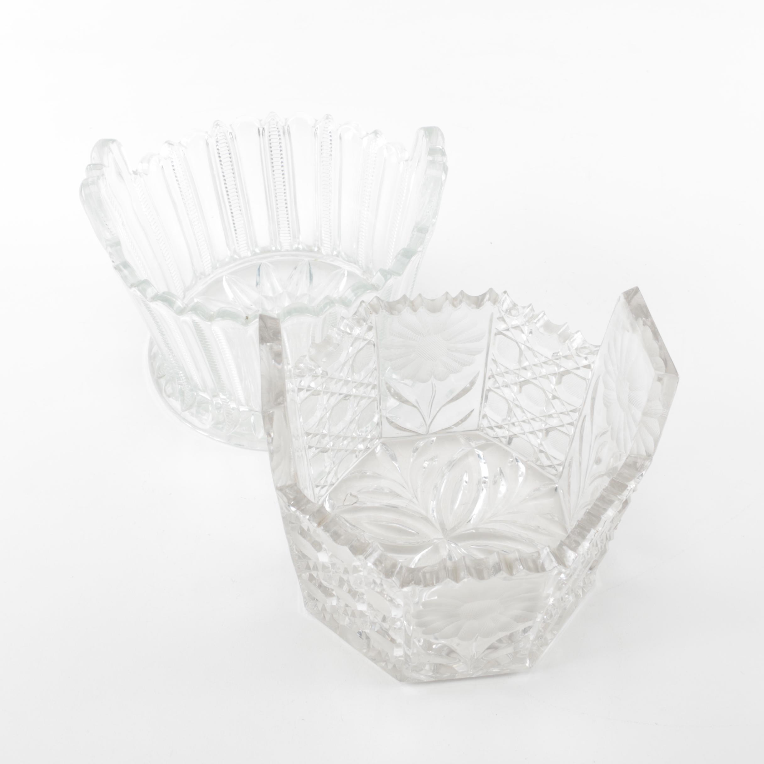 Pair of Pressed and Cut Crystal Accent Bowls