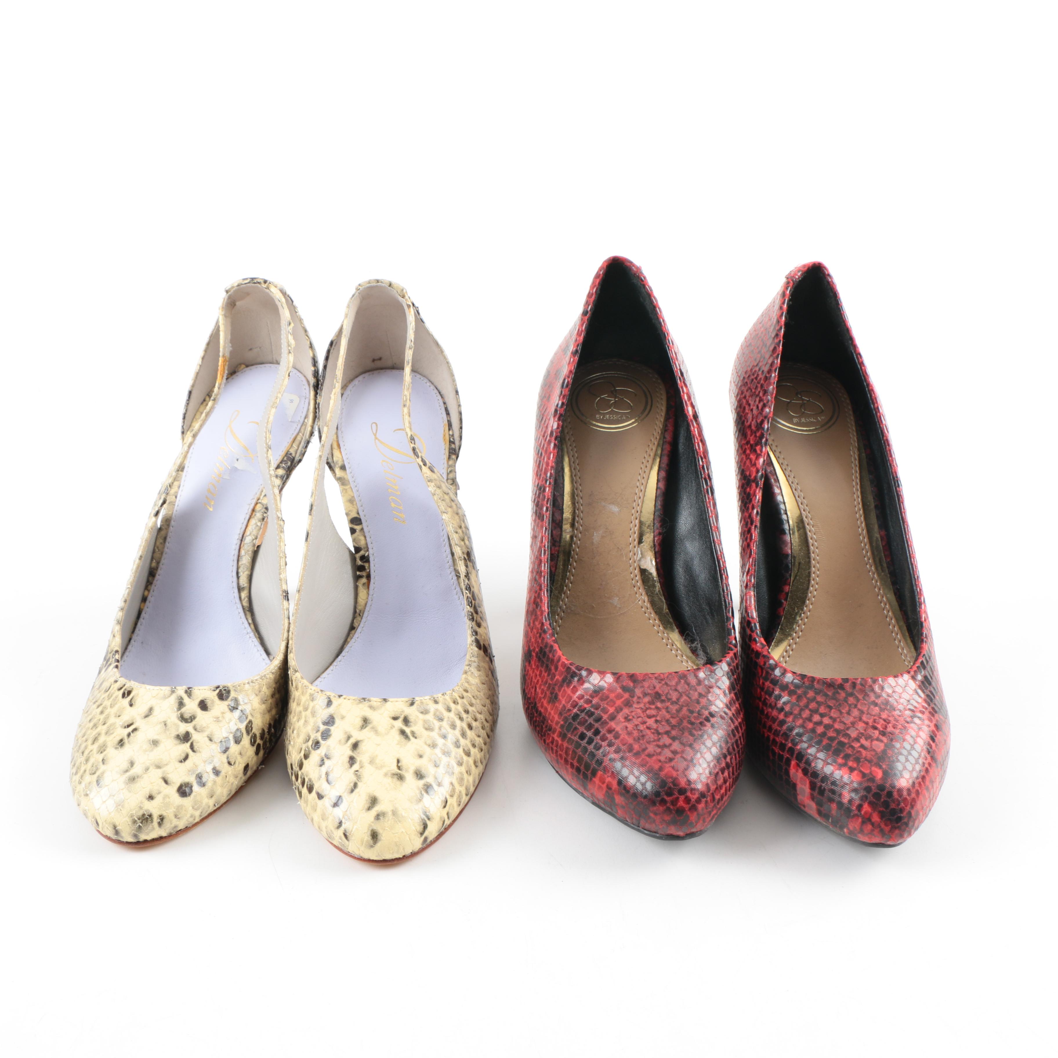 Two Pairs of Women's Snake Print Heels Including JS by Jessica