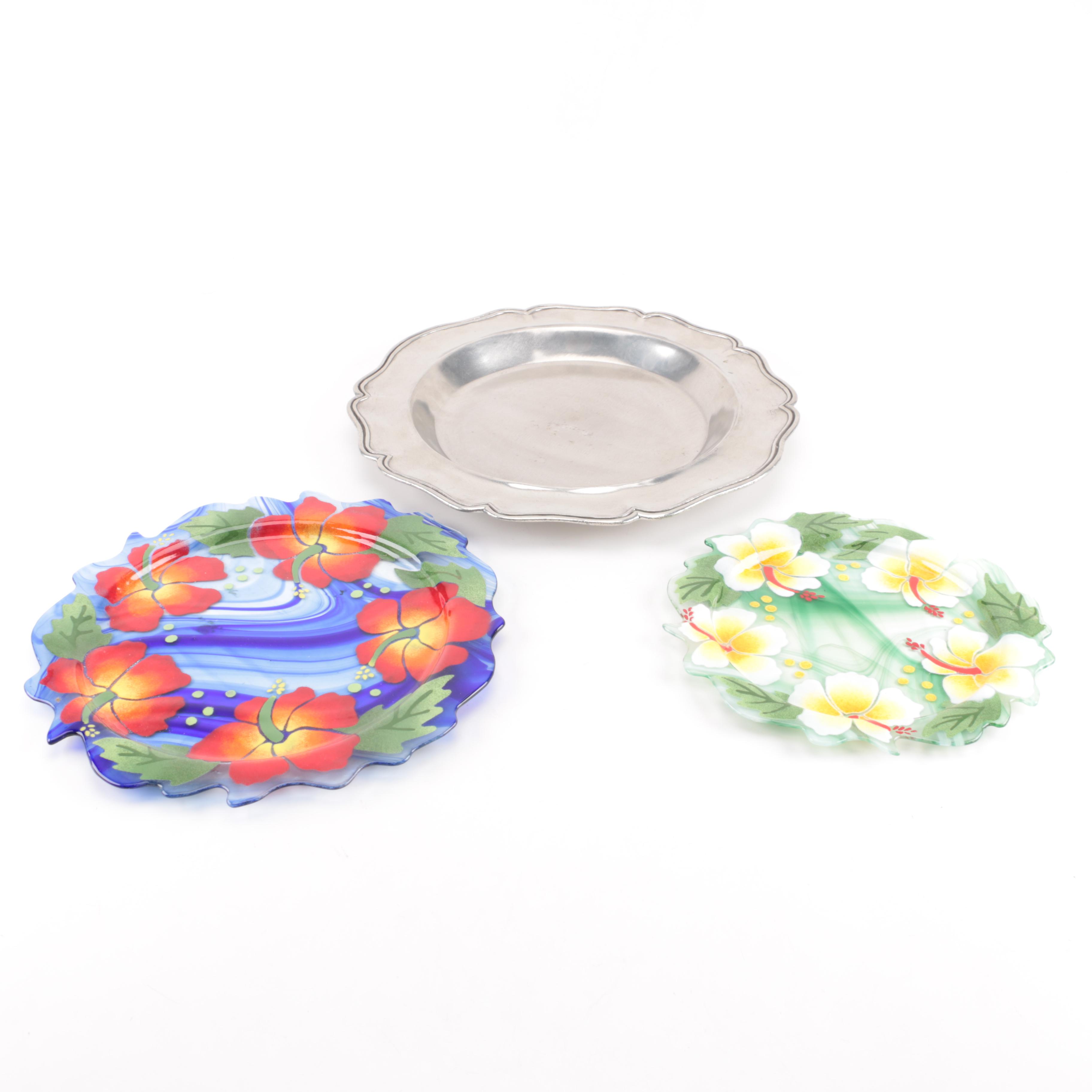 Glass and Pewter Serving Plates