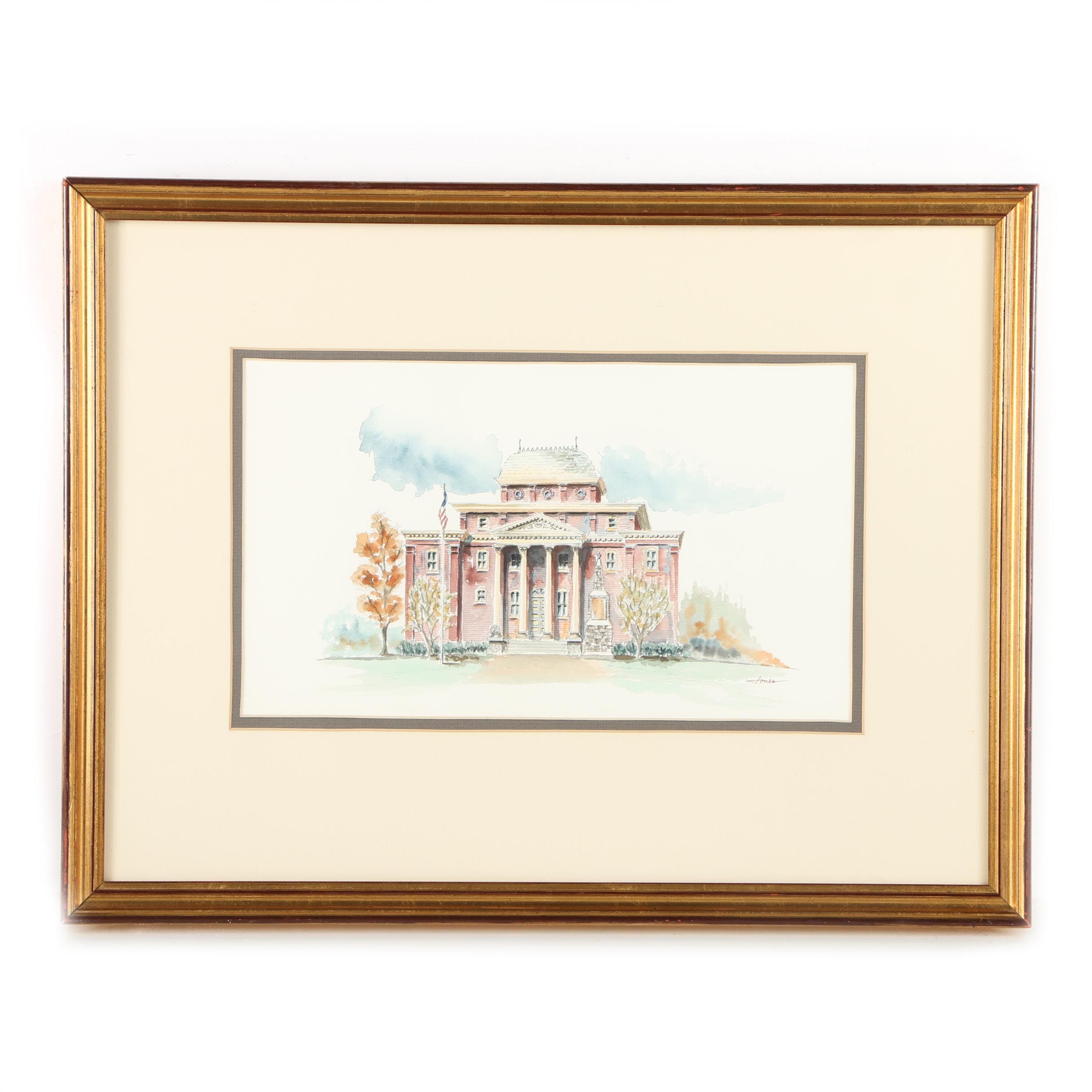 Jones Watercolor Painting on Paper of Building