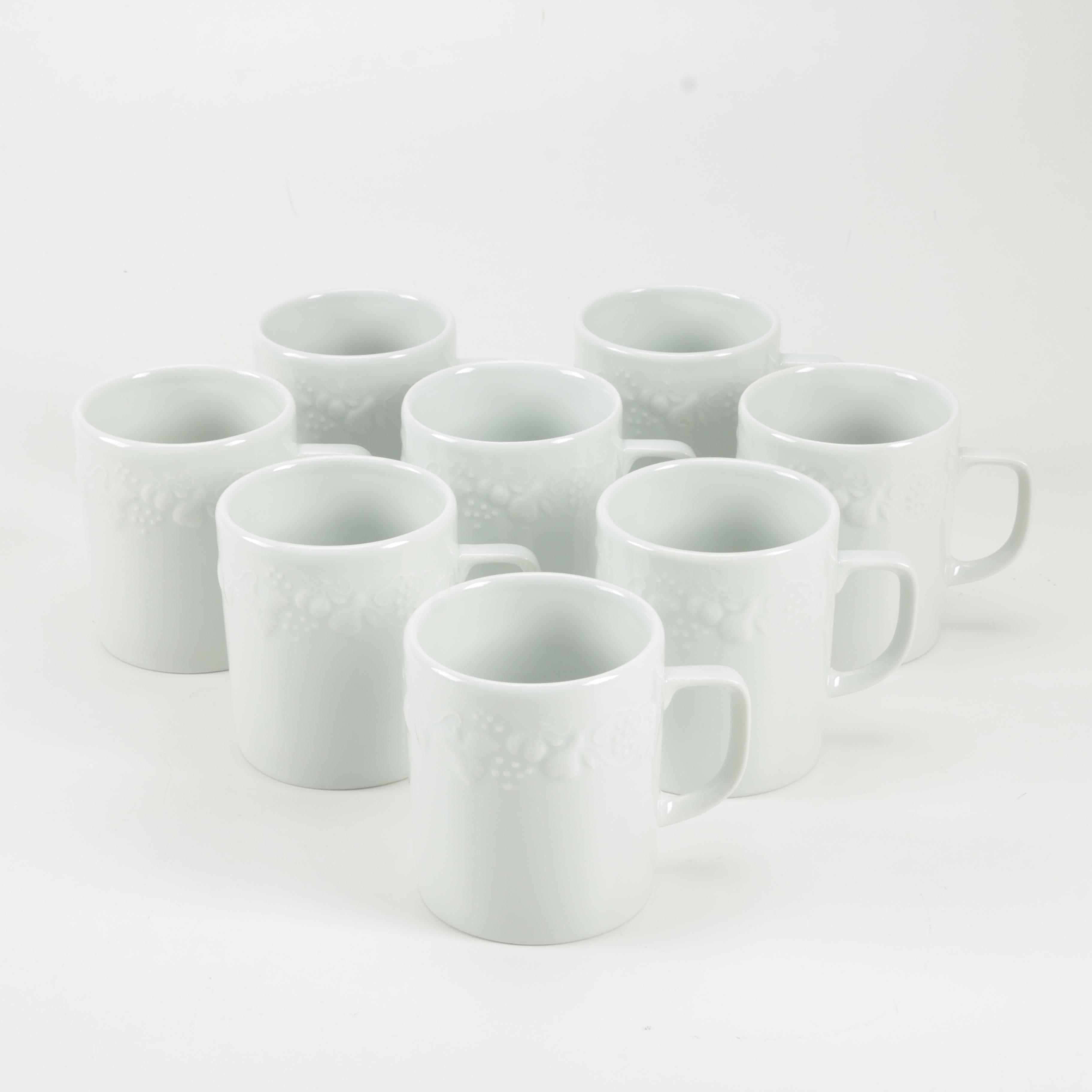 Set of Fruit Patterned Whiteware Porcelain Mugs