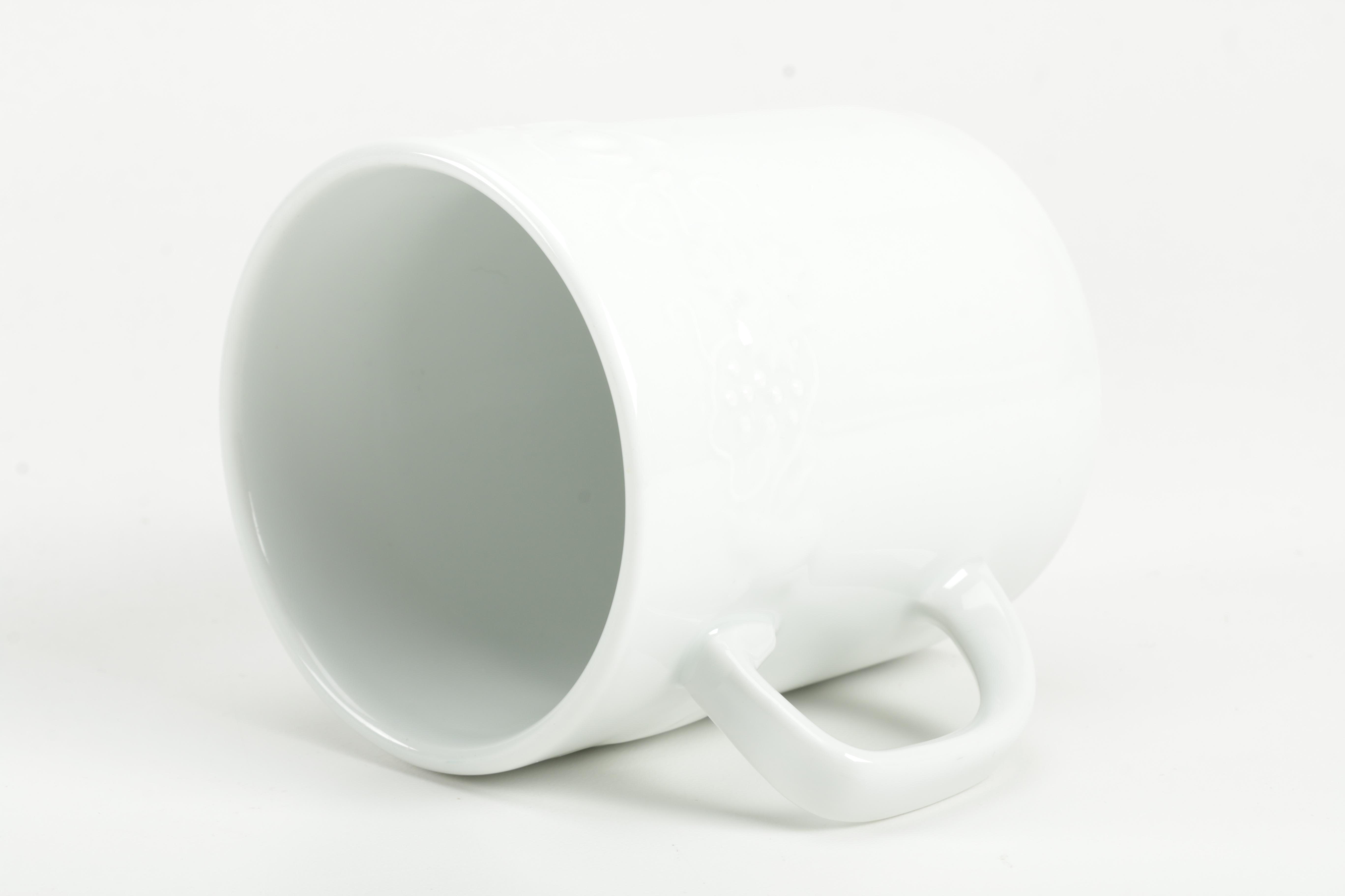 Set of Fruit Patterned Whiteware Porcelain Mugs