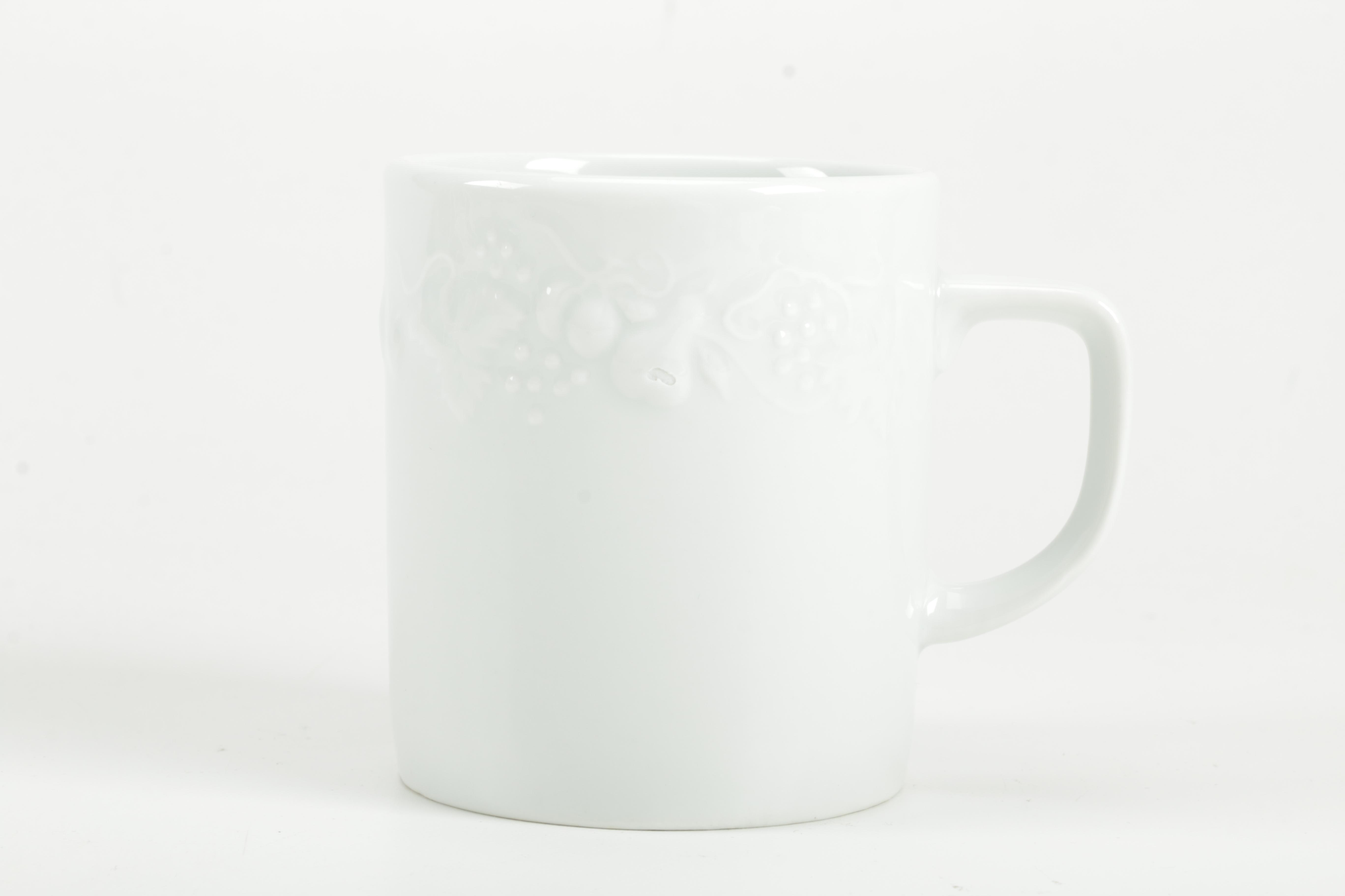 Set of Fruit Patterned Whiteware Porcelain Mugs
