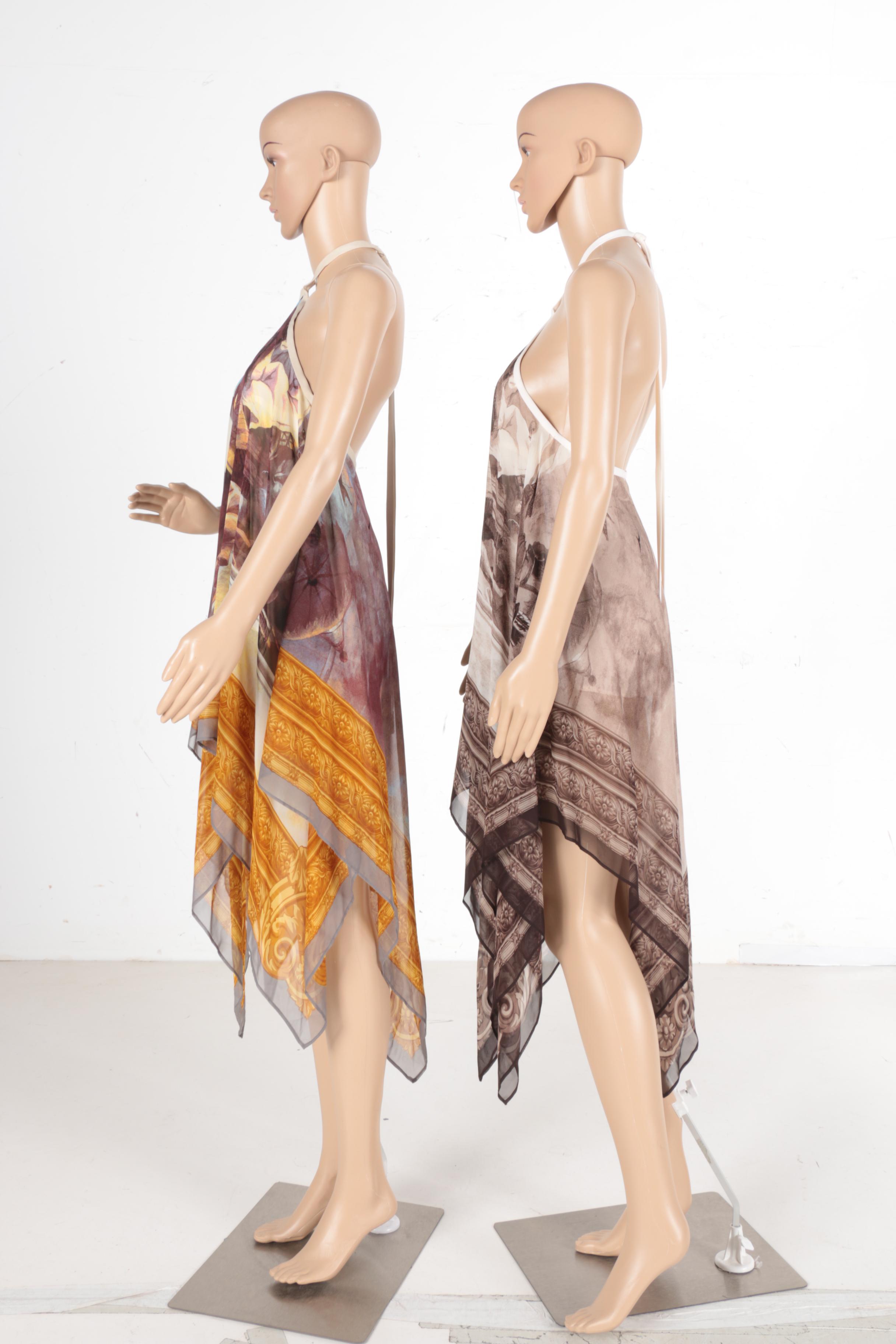 Two Jean-Louis Scherrer Silk Handkerchief Style Dresses