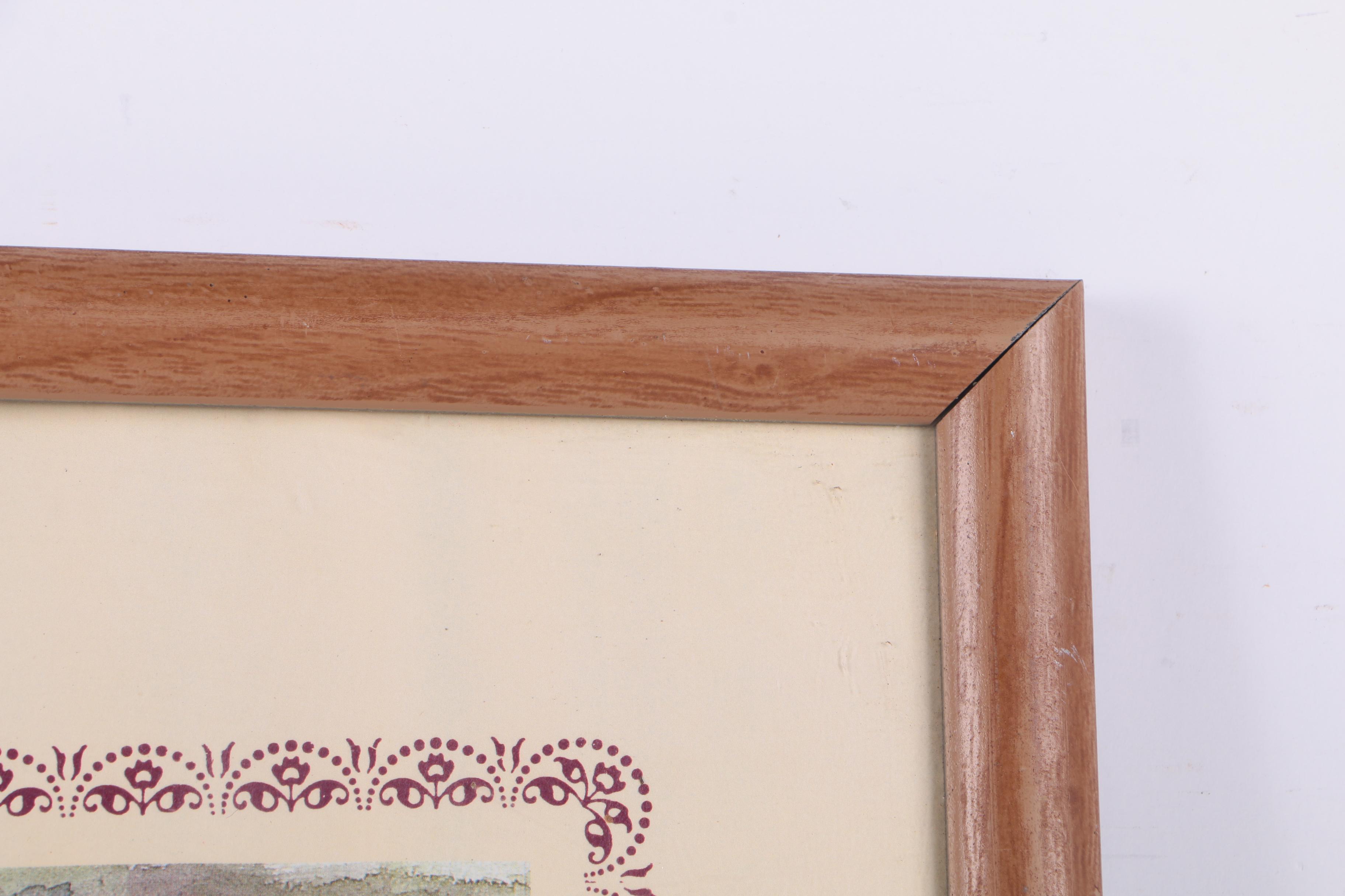 Framed Jigsaw Puzzle and Offset Lithograph on Paper of a Garden Scene