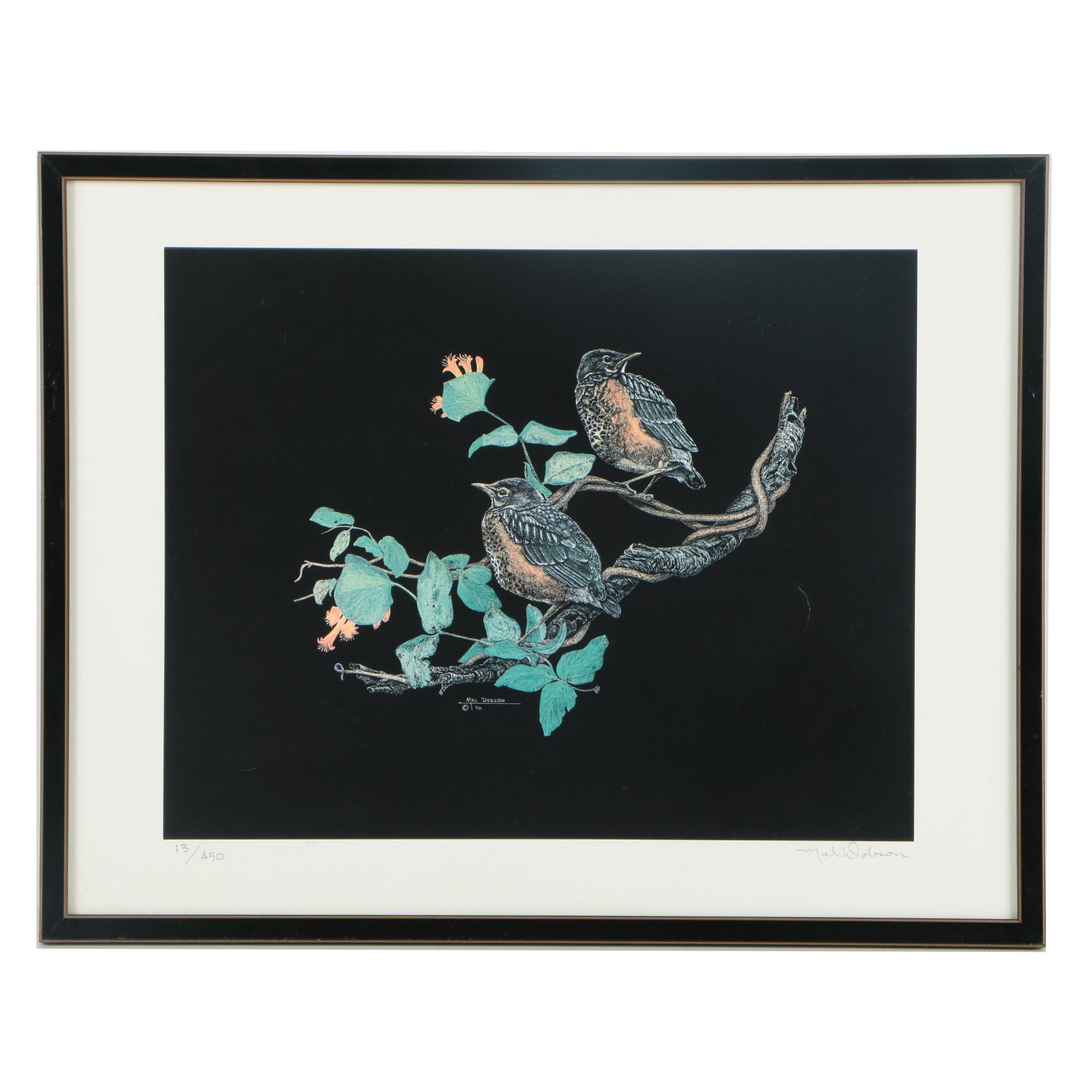 Mel Dobson Limited Edition Offset Lithograph of Juvenile Song Thrushes