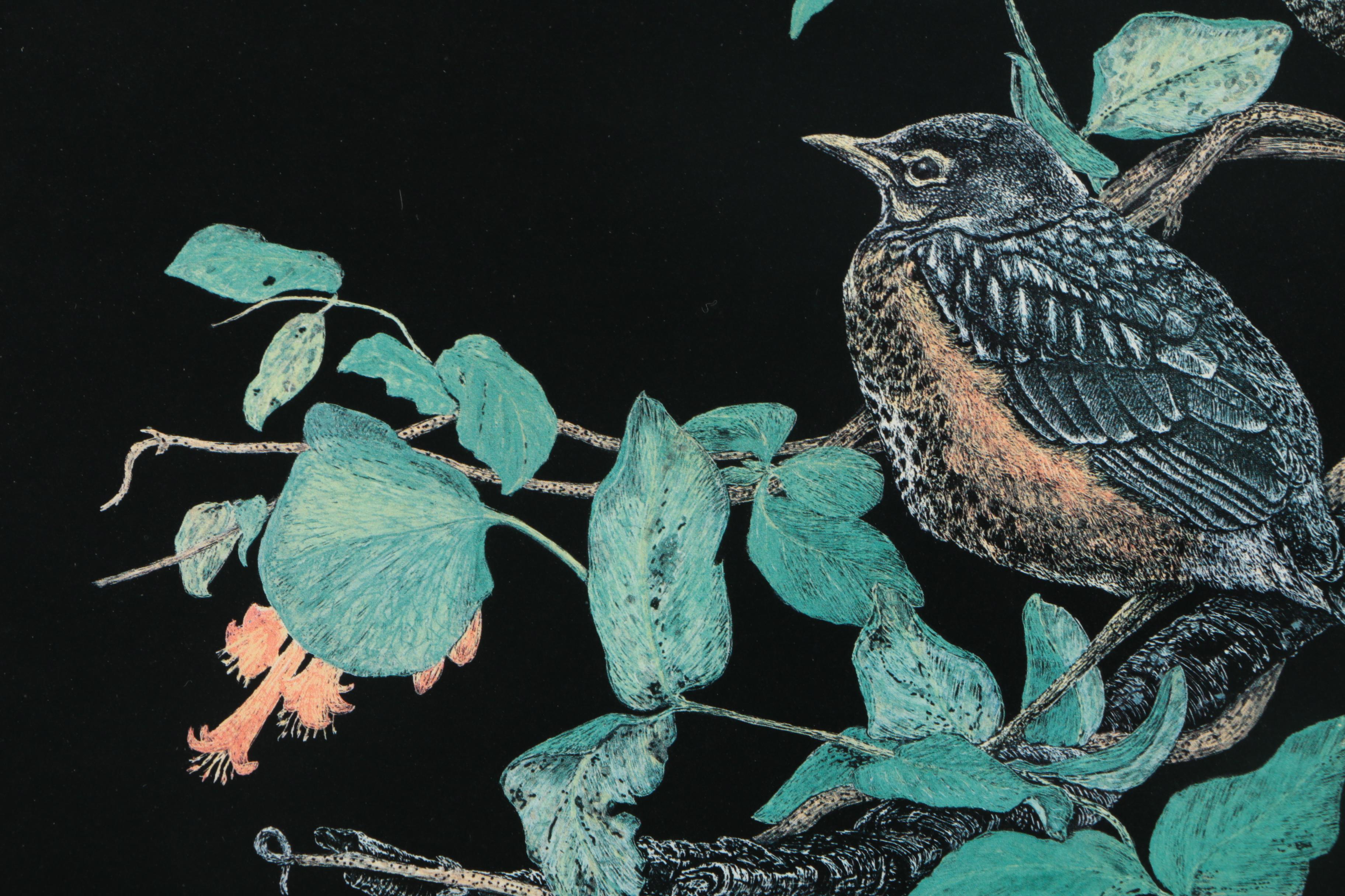 Mel Dobson Limited Edition Offset Lithograph of Juvenile Song Thrushes