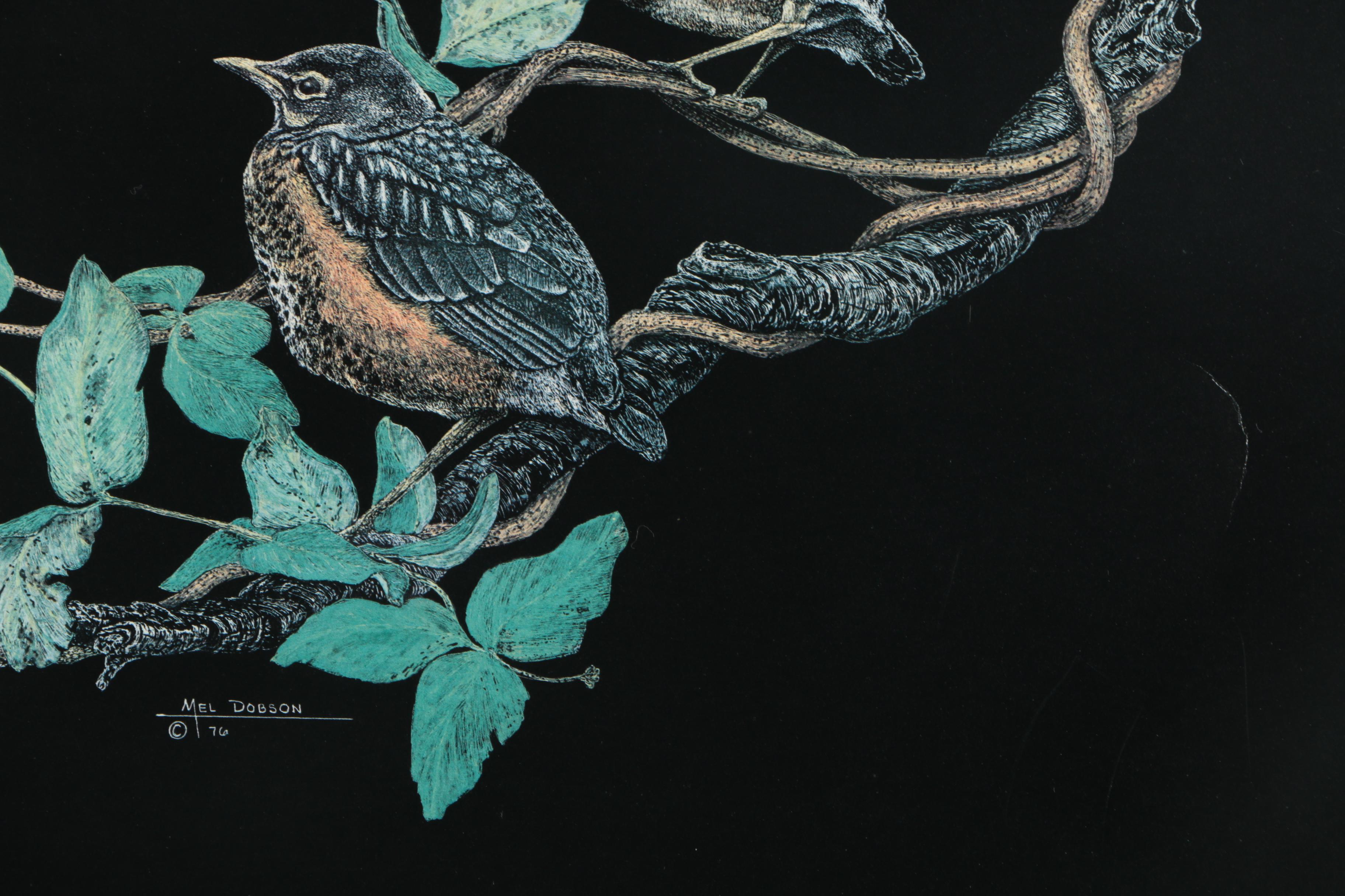 Mel Dobson Limited Edition Offset Lithograph of Juvenile Song Thrushes