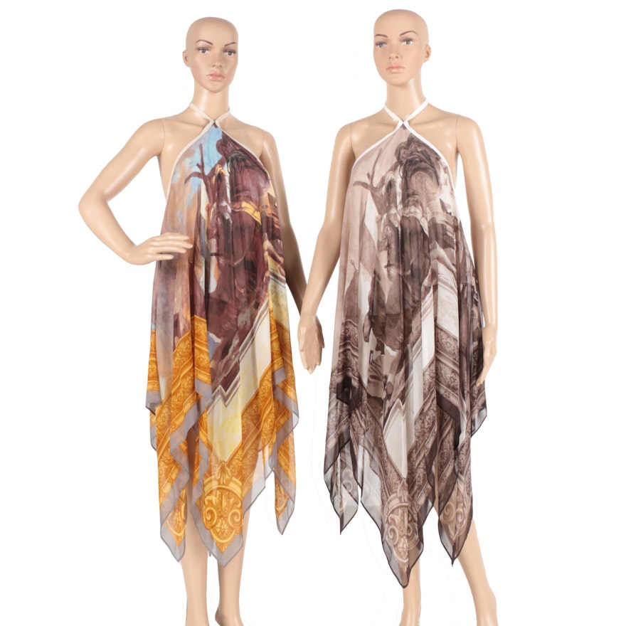 Two Jean-Louis Scherrer Silk Handkerchief Style Dresses