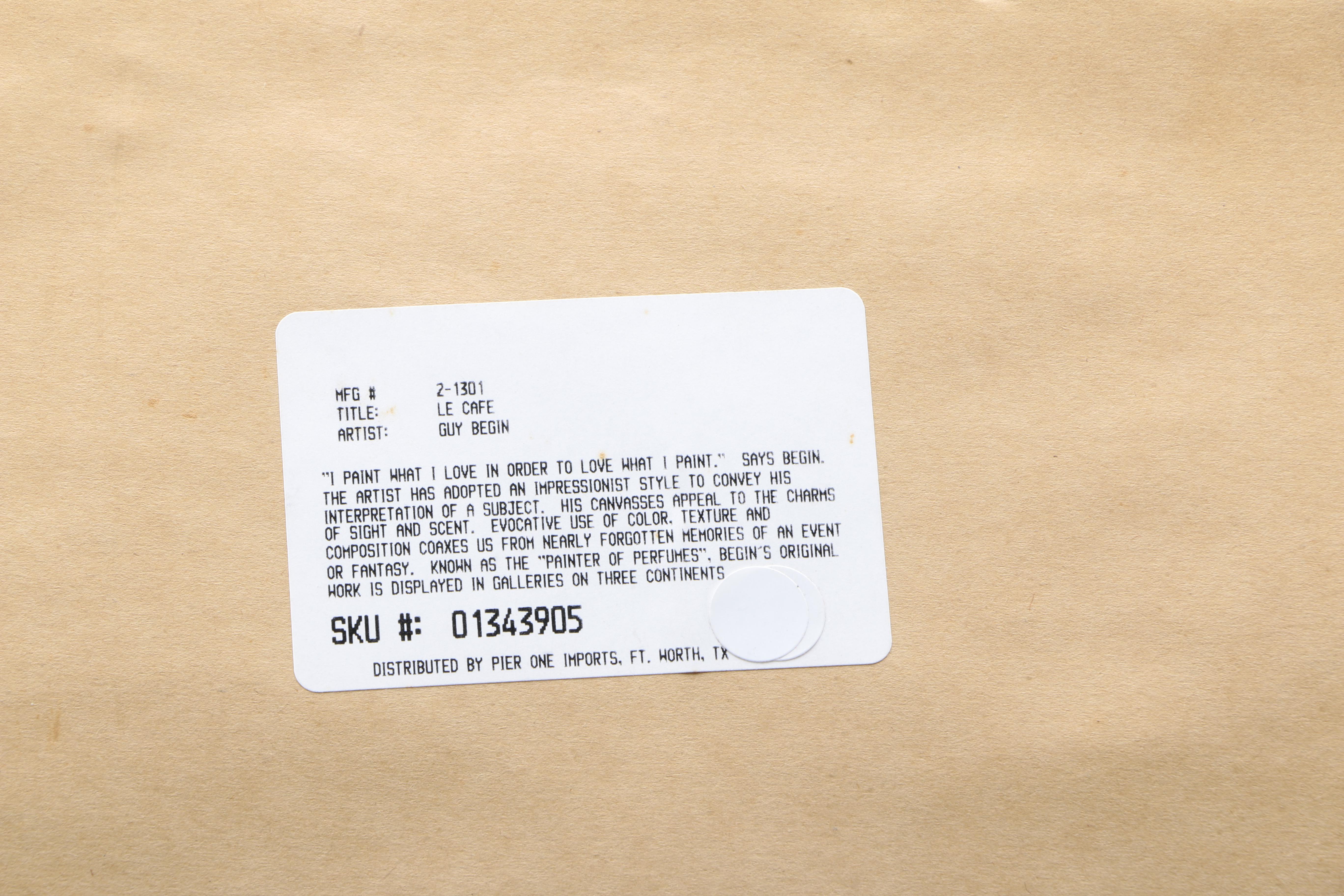 Guy Begin Offset Lithograph on Paper "Le Cafe"