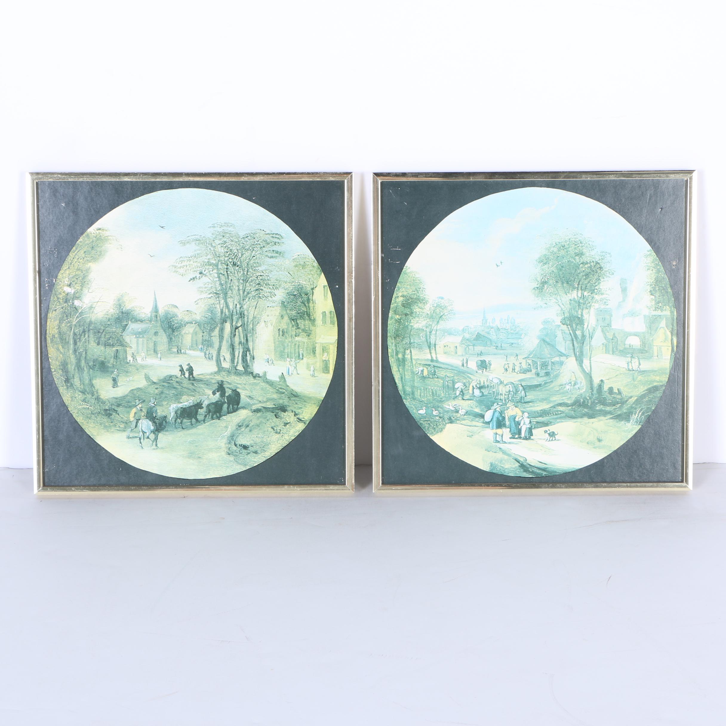 Two Offset Lithographs of Nostalgic Village Scenes