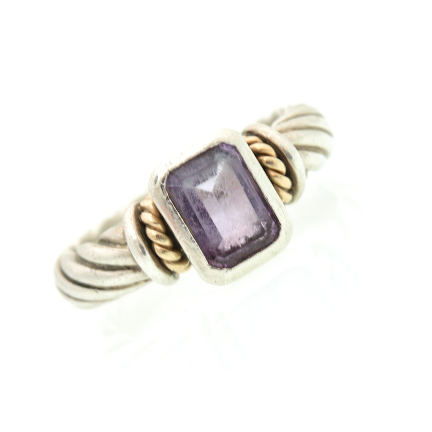 Sterling Silver 14K Yellow Gold Accented Amethyst Ring