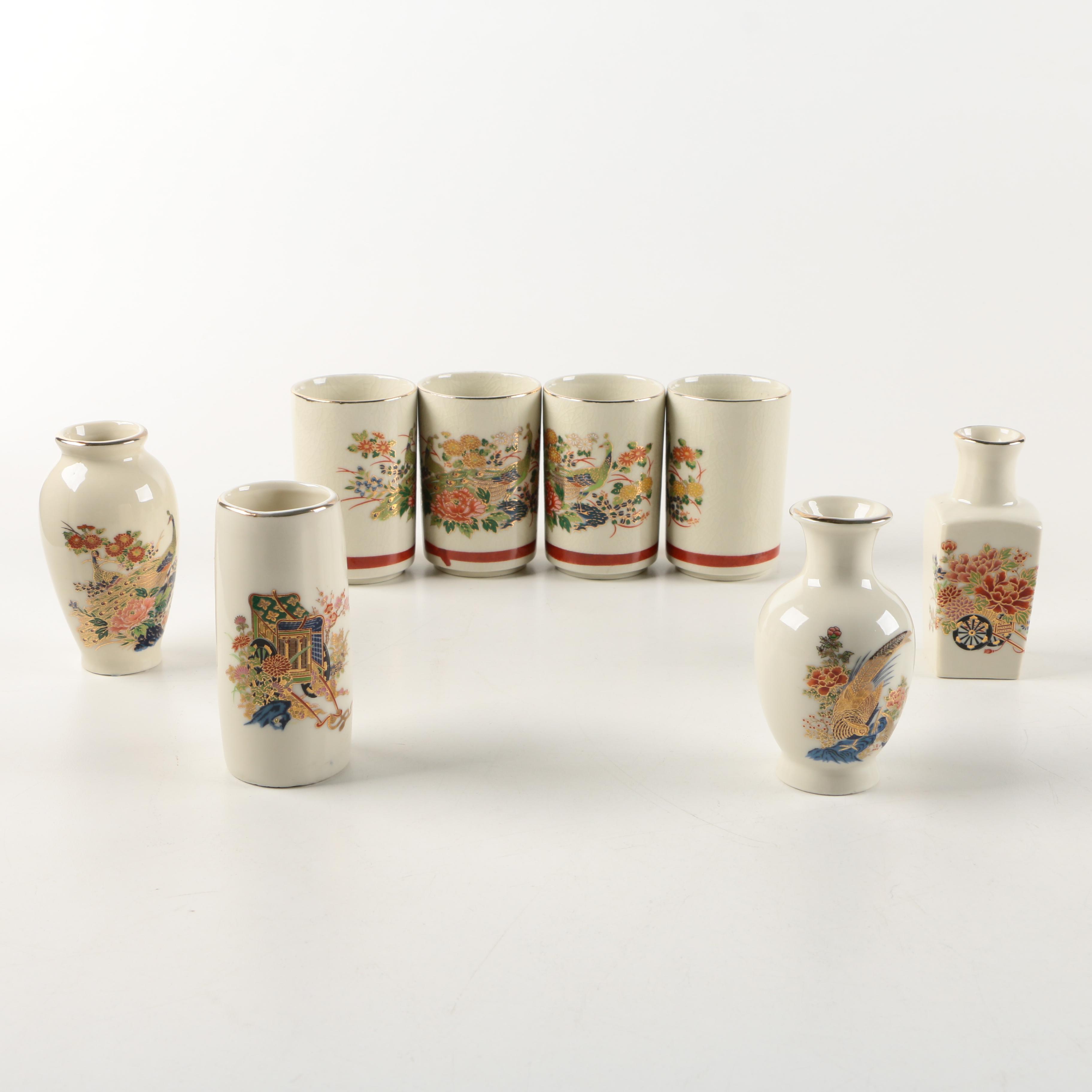 Miniature Japanese Ceramic Vases and Cups