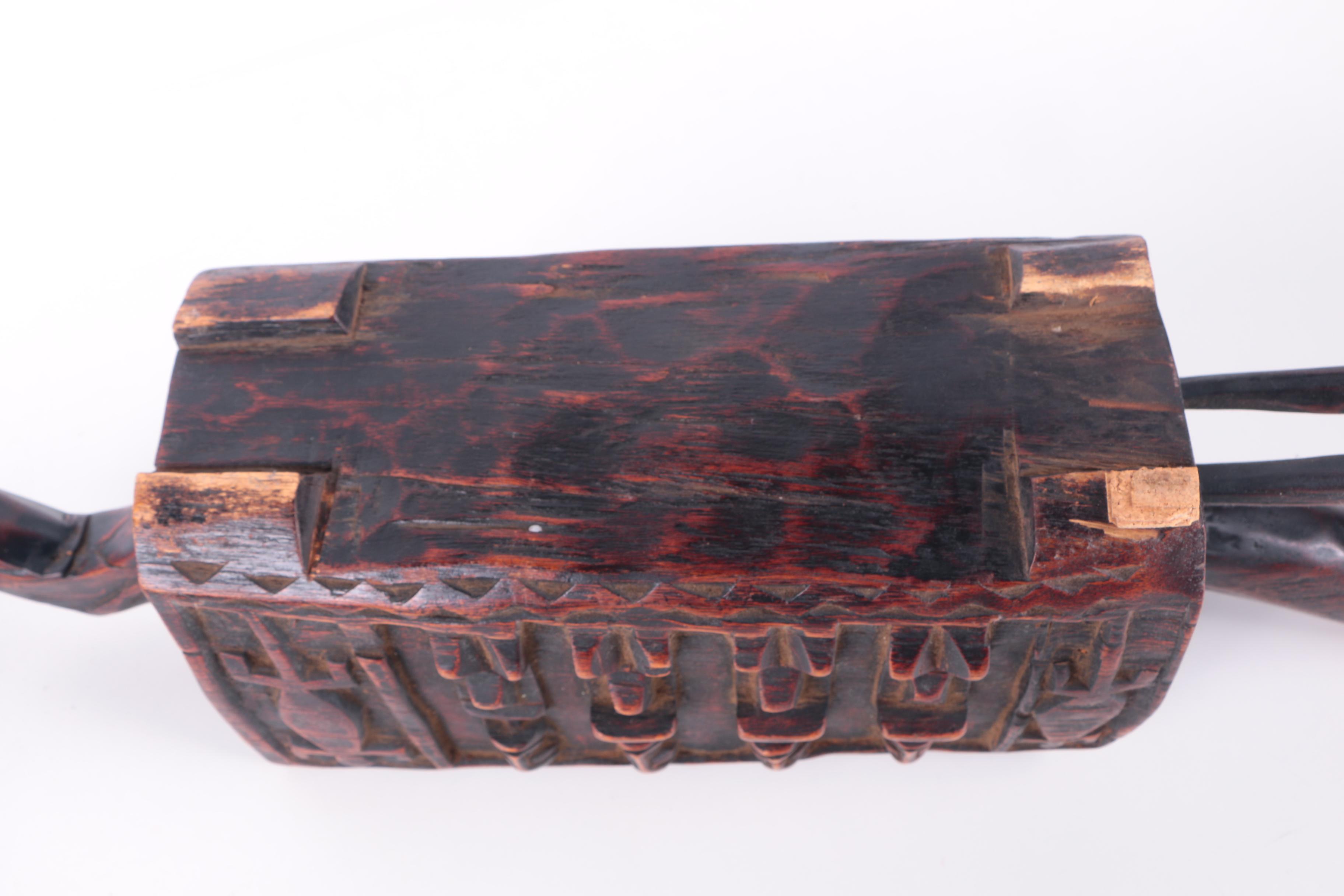 Hand Carved Wooden Container with Lid and Handle