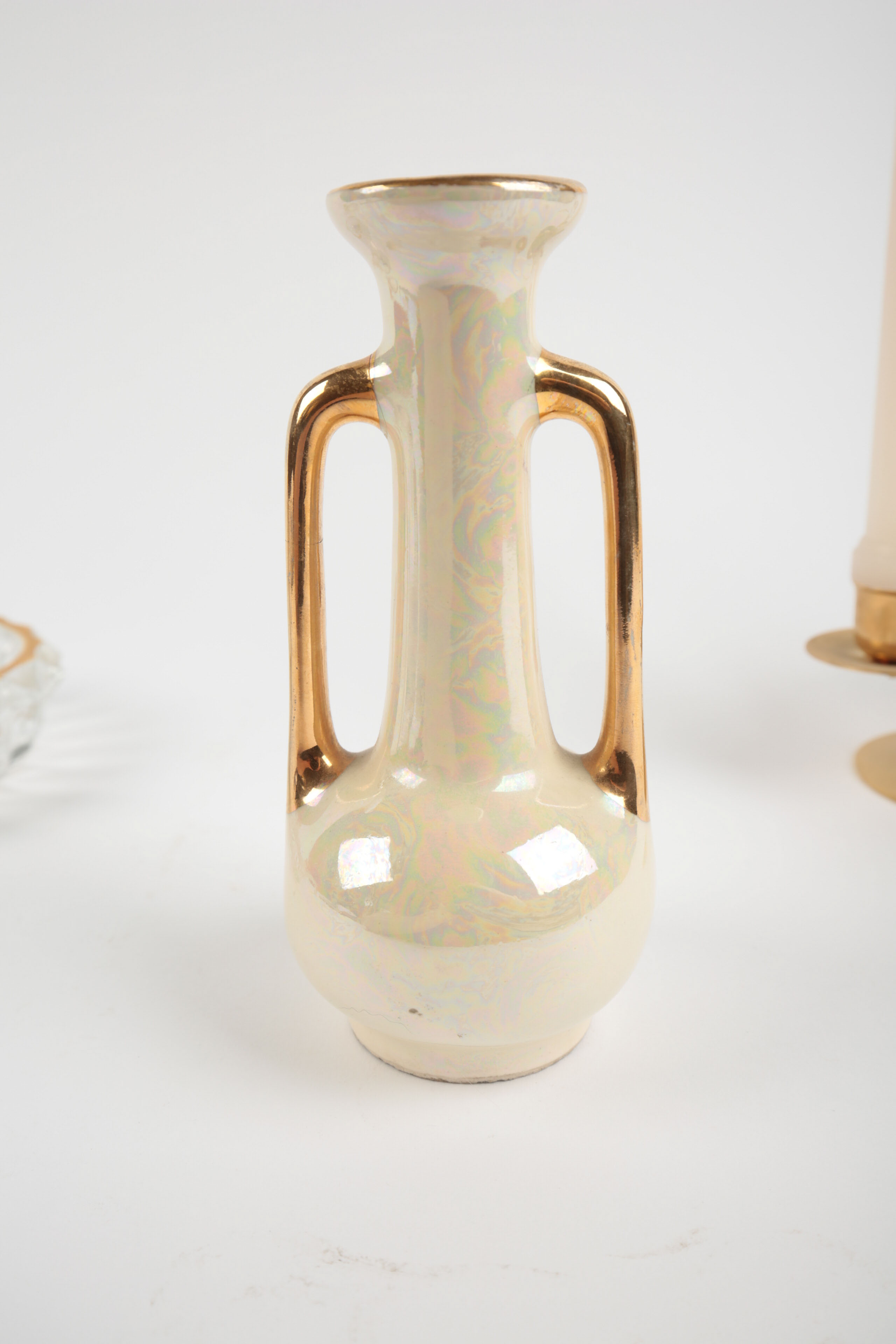 Brass and Porcelain Home Decor Including a Ronson Lighter