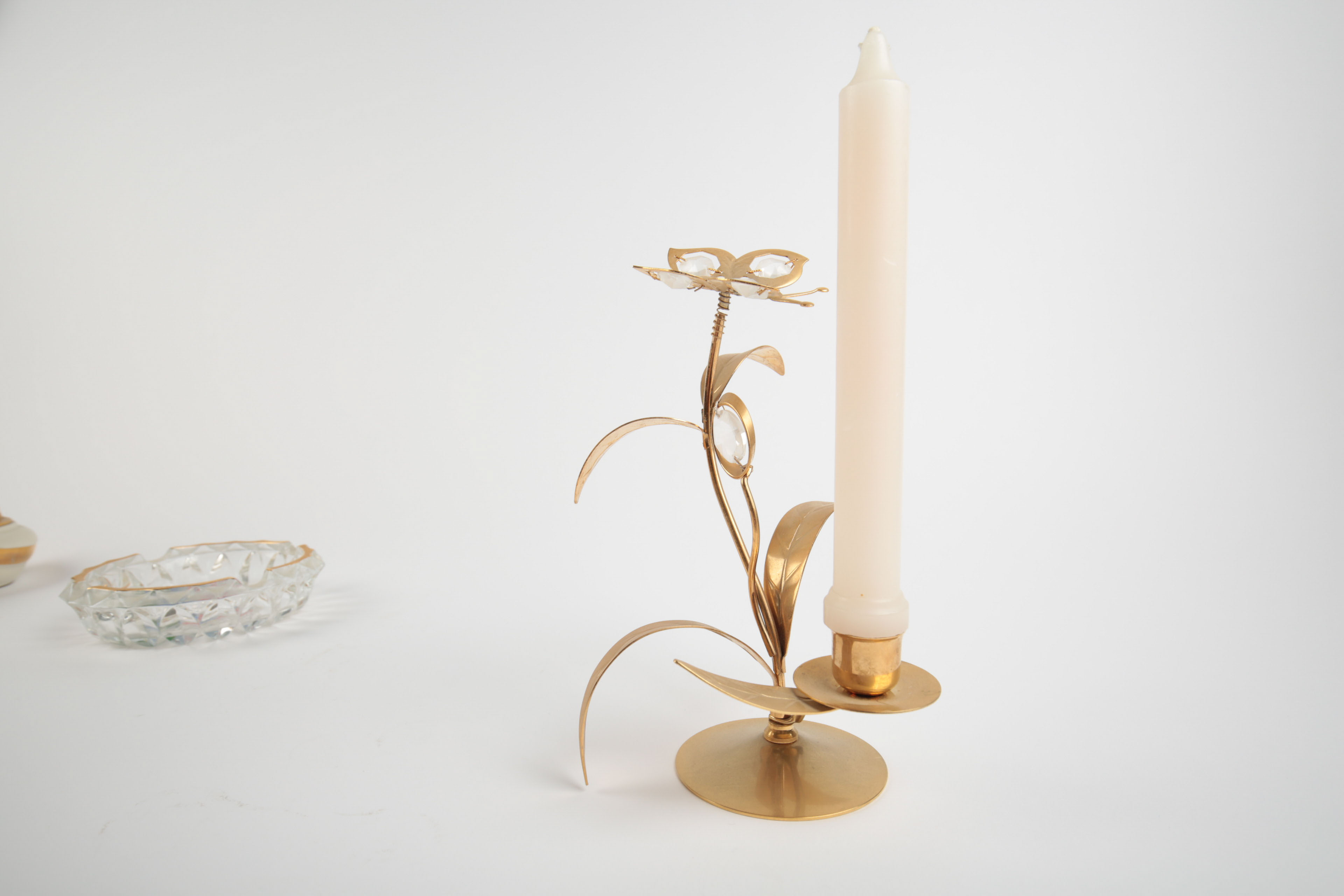 Brass and Porcelain Home Decor Including a Ronson Lighter
