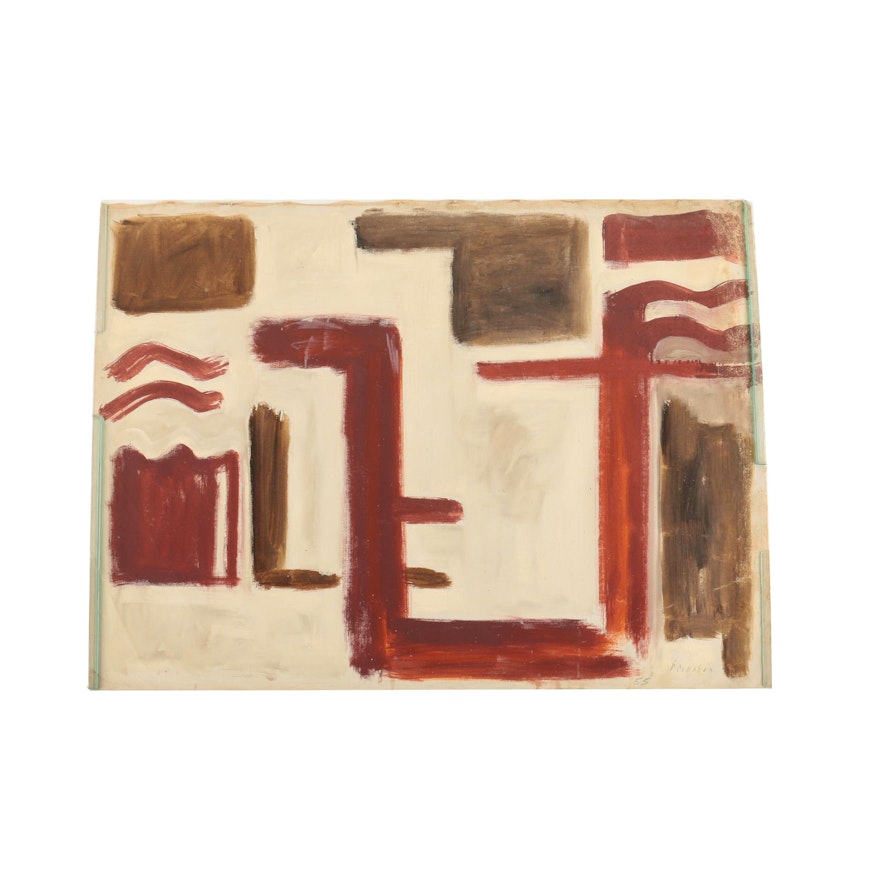 Phillip Callahan Oil Painting on Canvas of Abstract Red and Brown Shapes