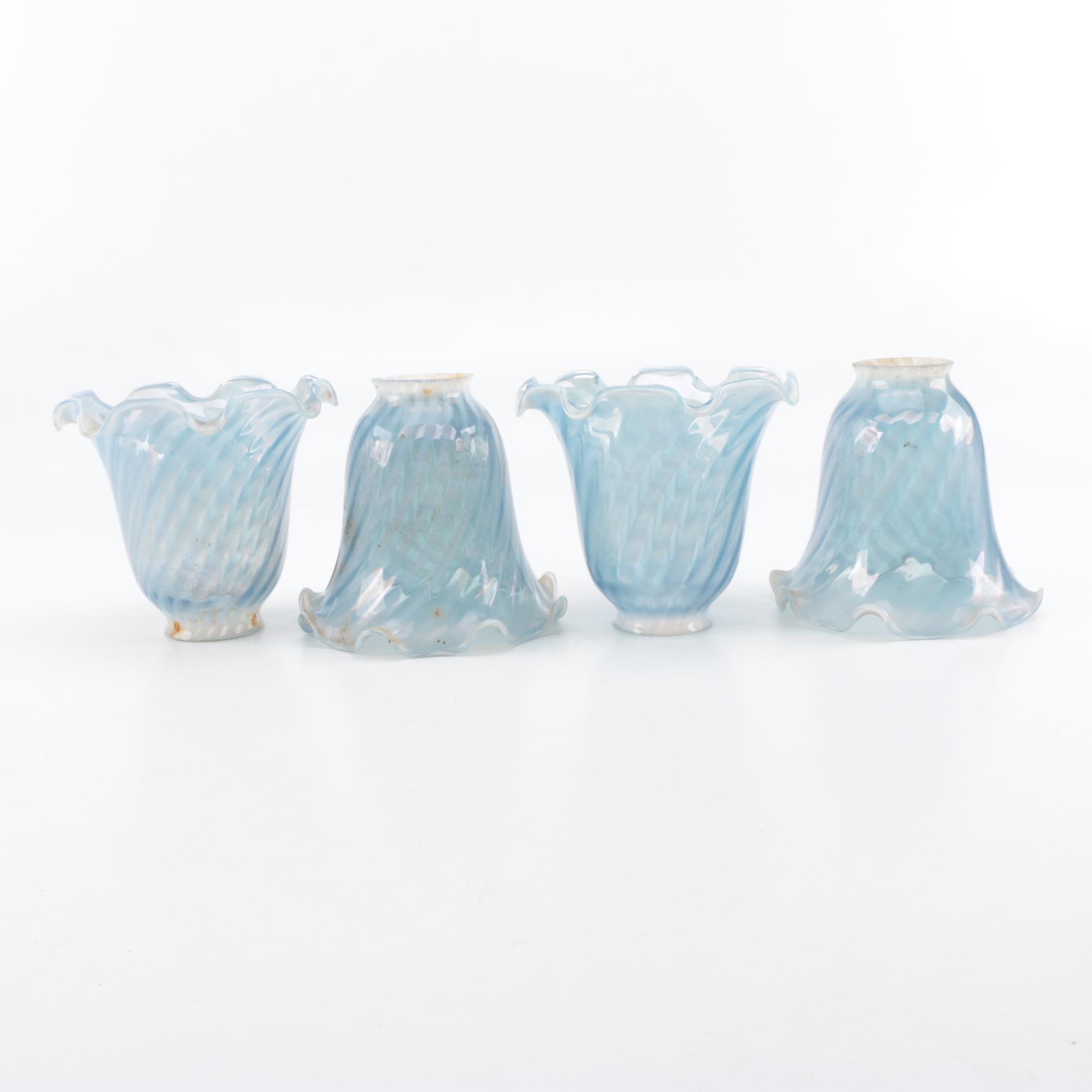 Four Vintage Pale Blue Glass Lamp Shades