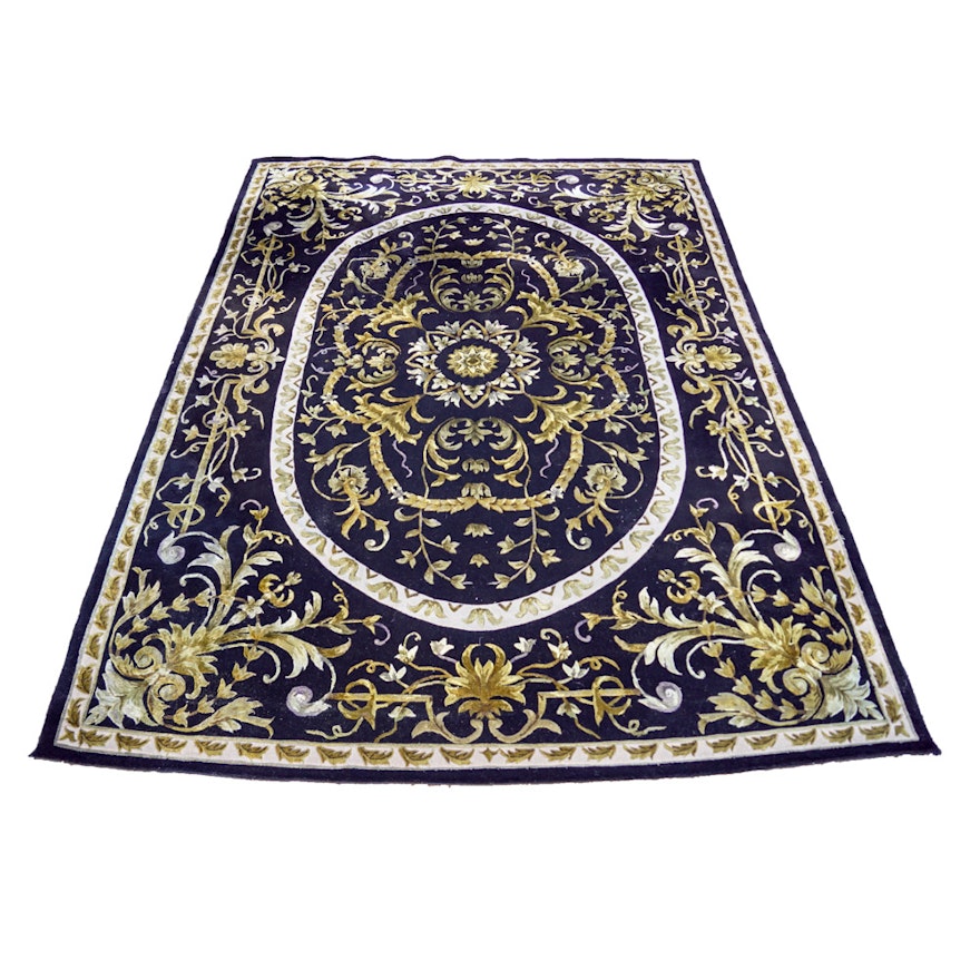 French-Style Beauvais Green Wool Area Rug