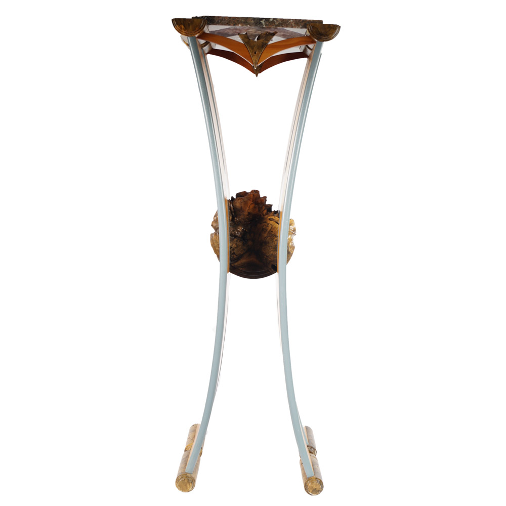 Jon Benson Marble, Walnut Burl and Metal Pedestal
