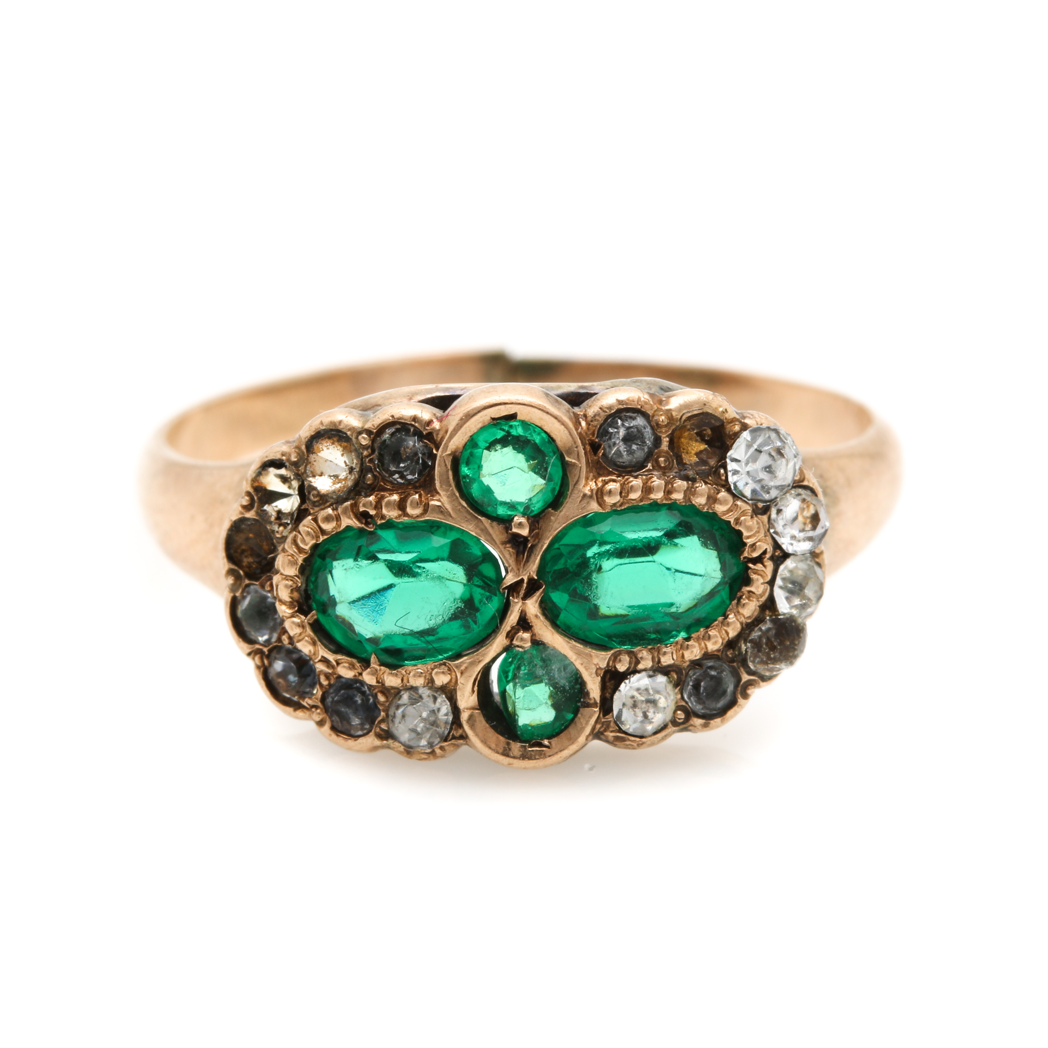 Antique 10K Yellow Gold Green Glass Ring