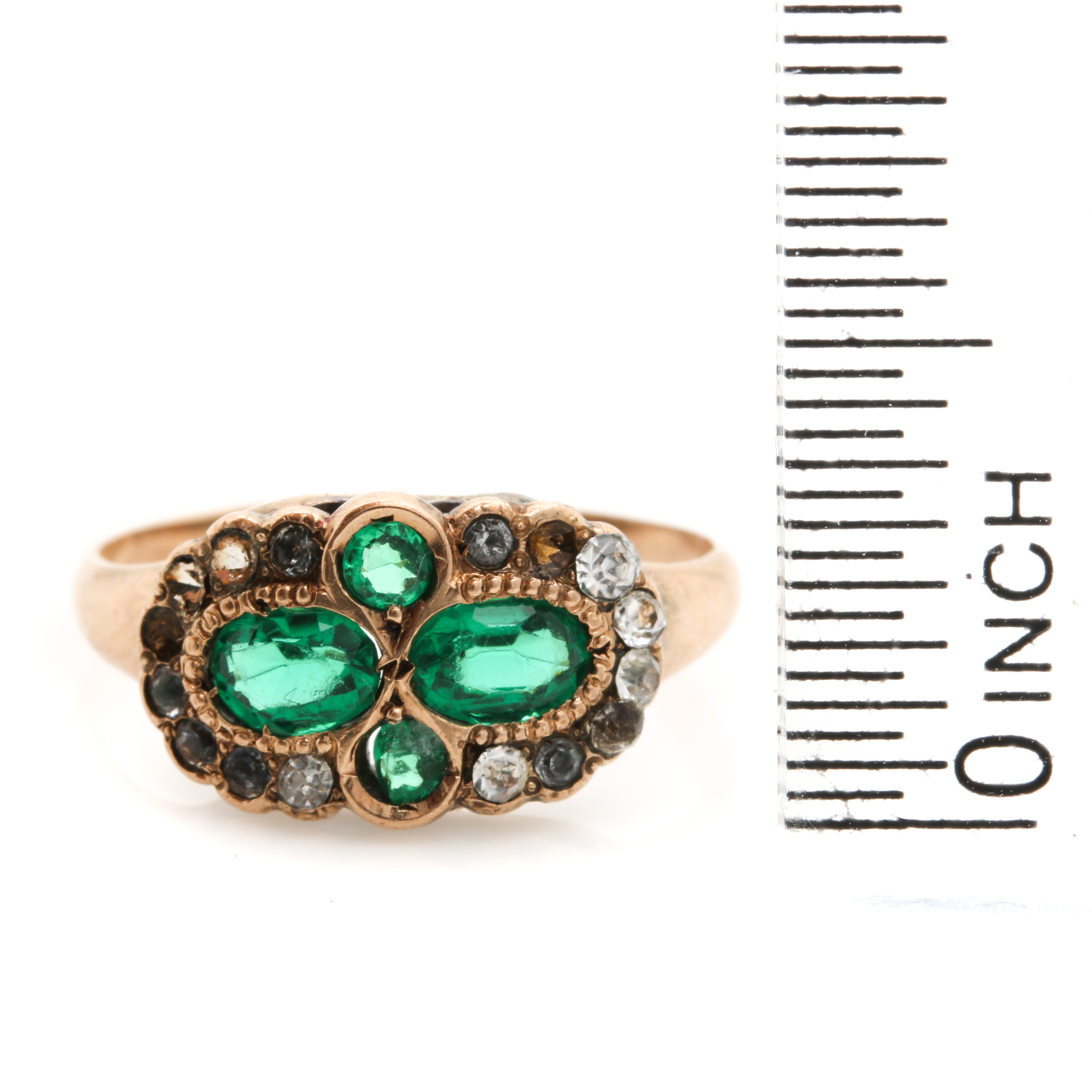 Antique 10K Yellow Gold Green Glass Ring