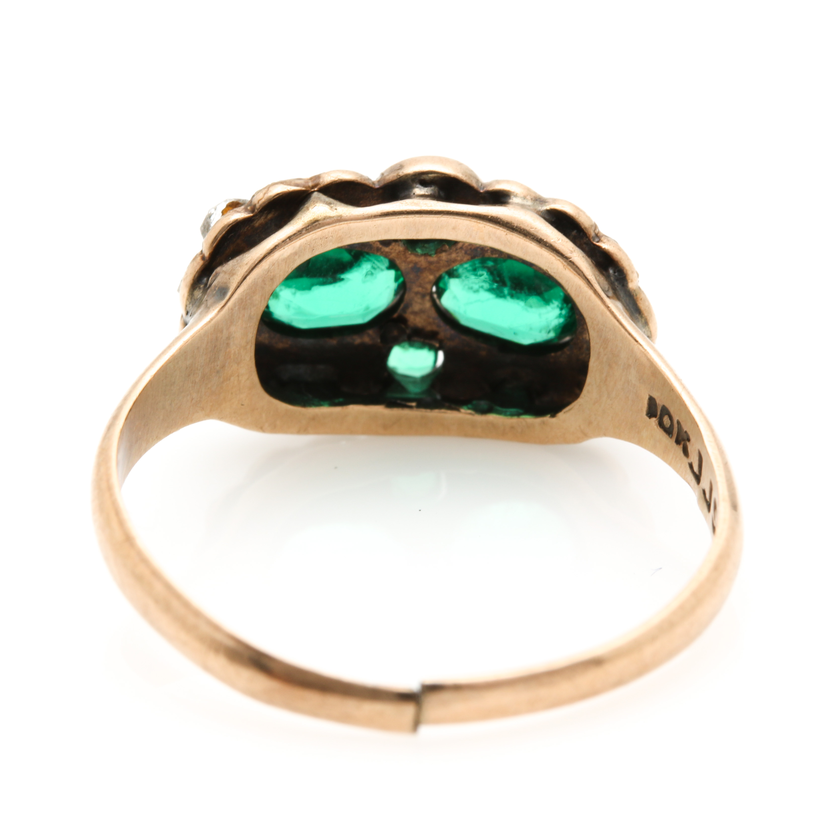 Antique 10K Yellow Gold Green Glass Ring