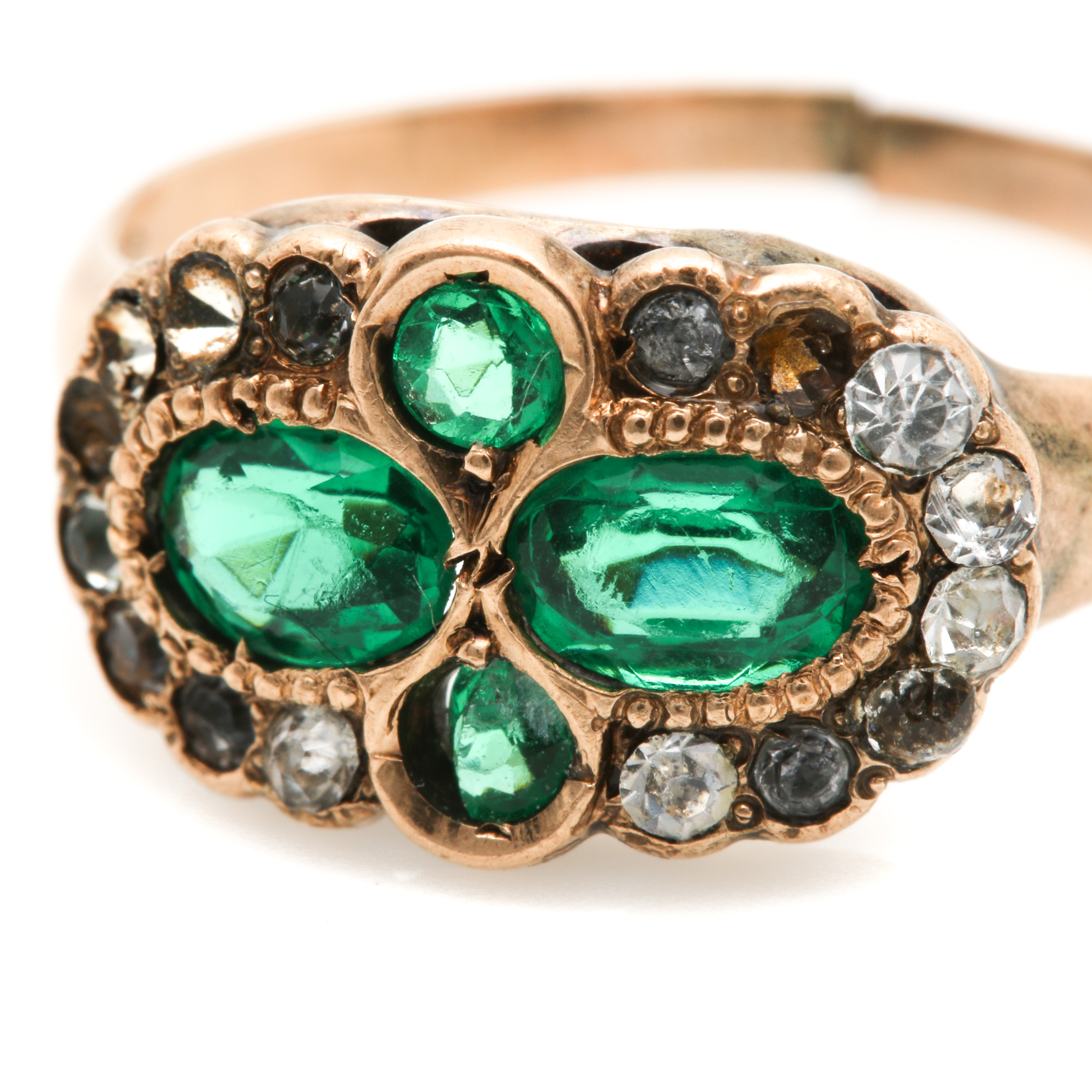 Antique 10K Yellow Gold Green Glass Ring