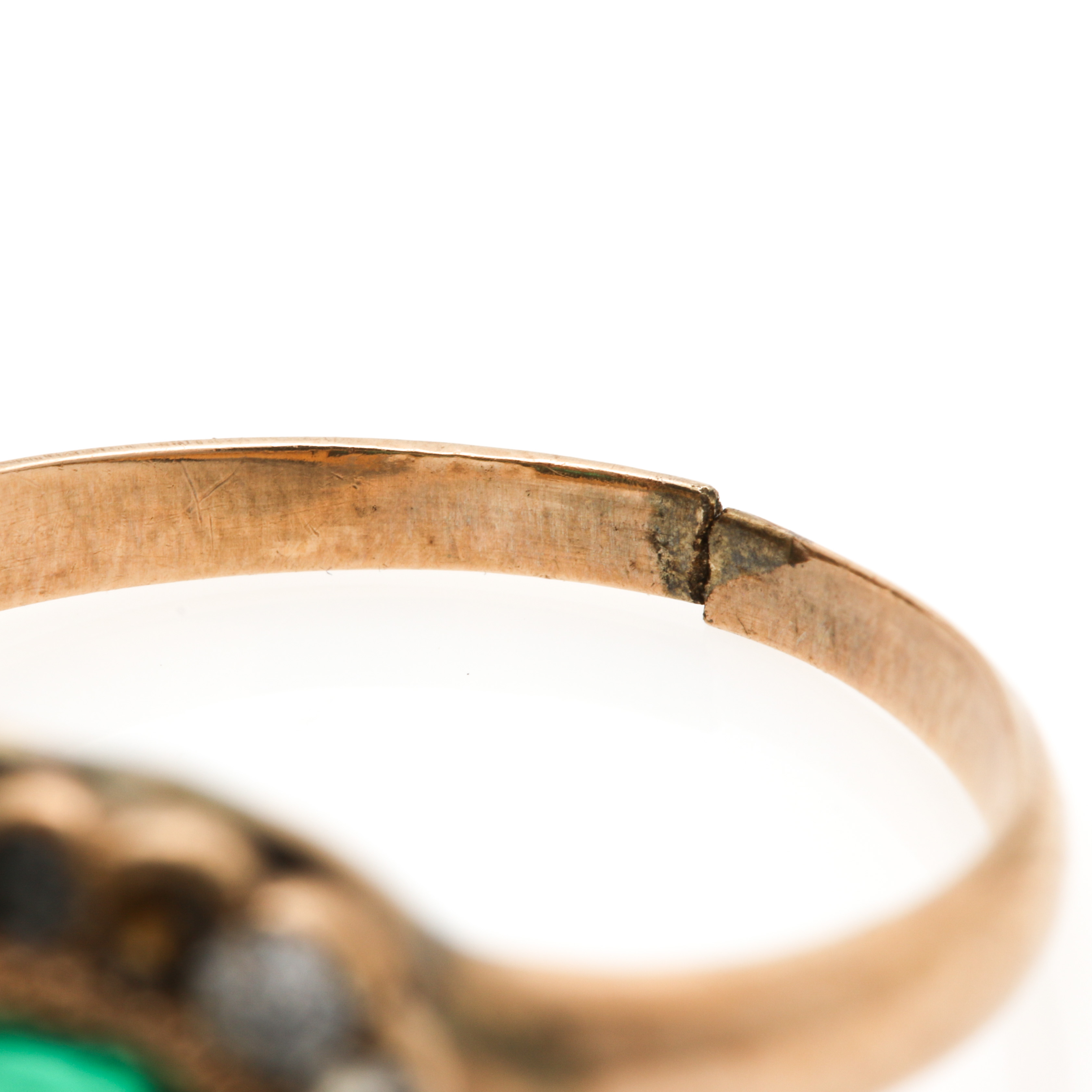 Antique 10K Yellow Gold Green Glass Ring