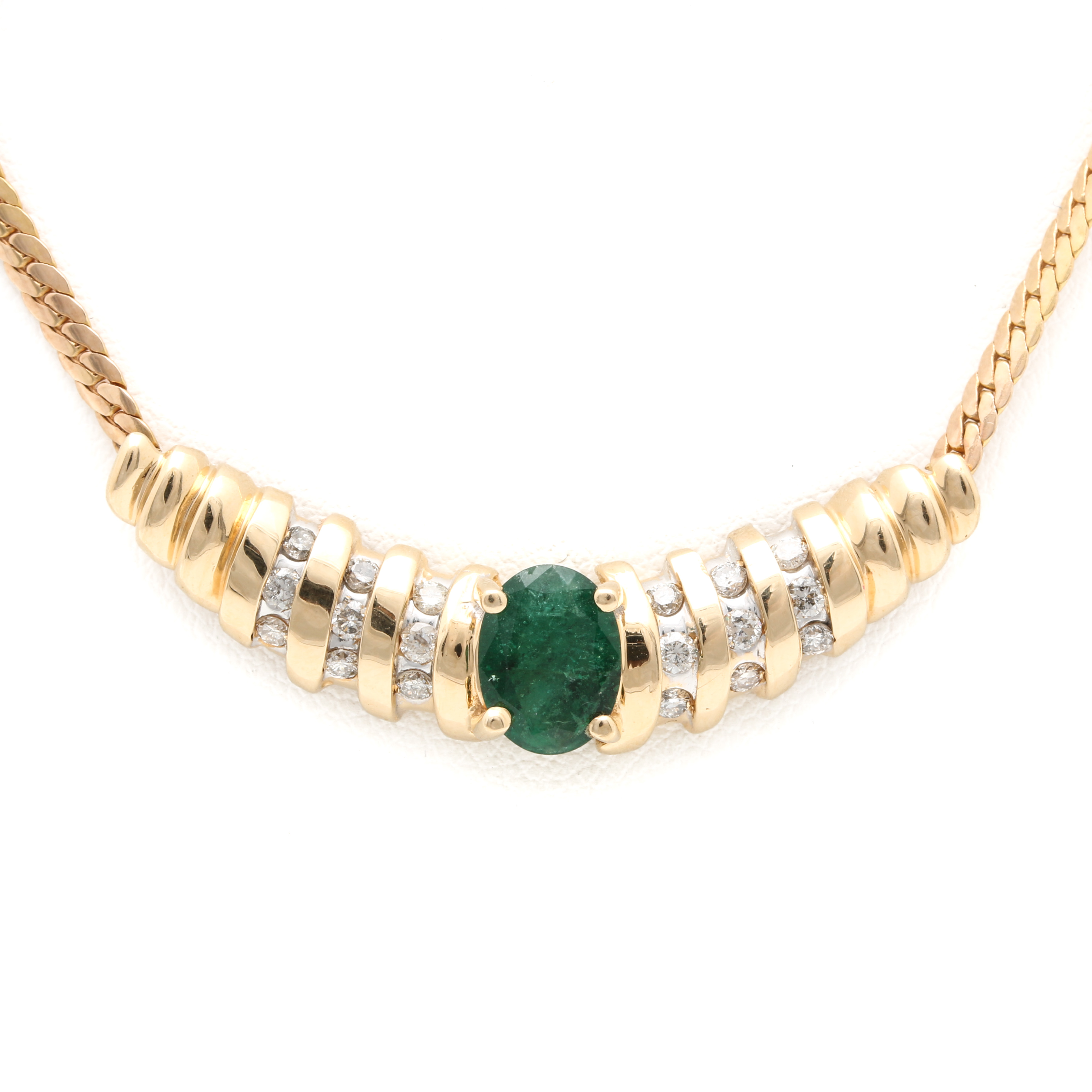 14K Yellow Gold 1.06 CT Emerald and Diamond Necklace