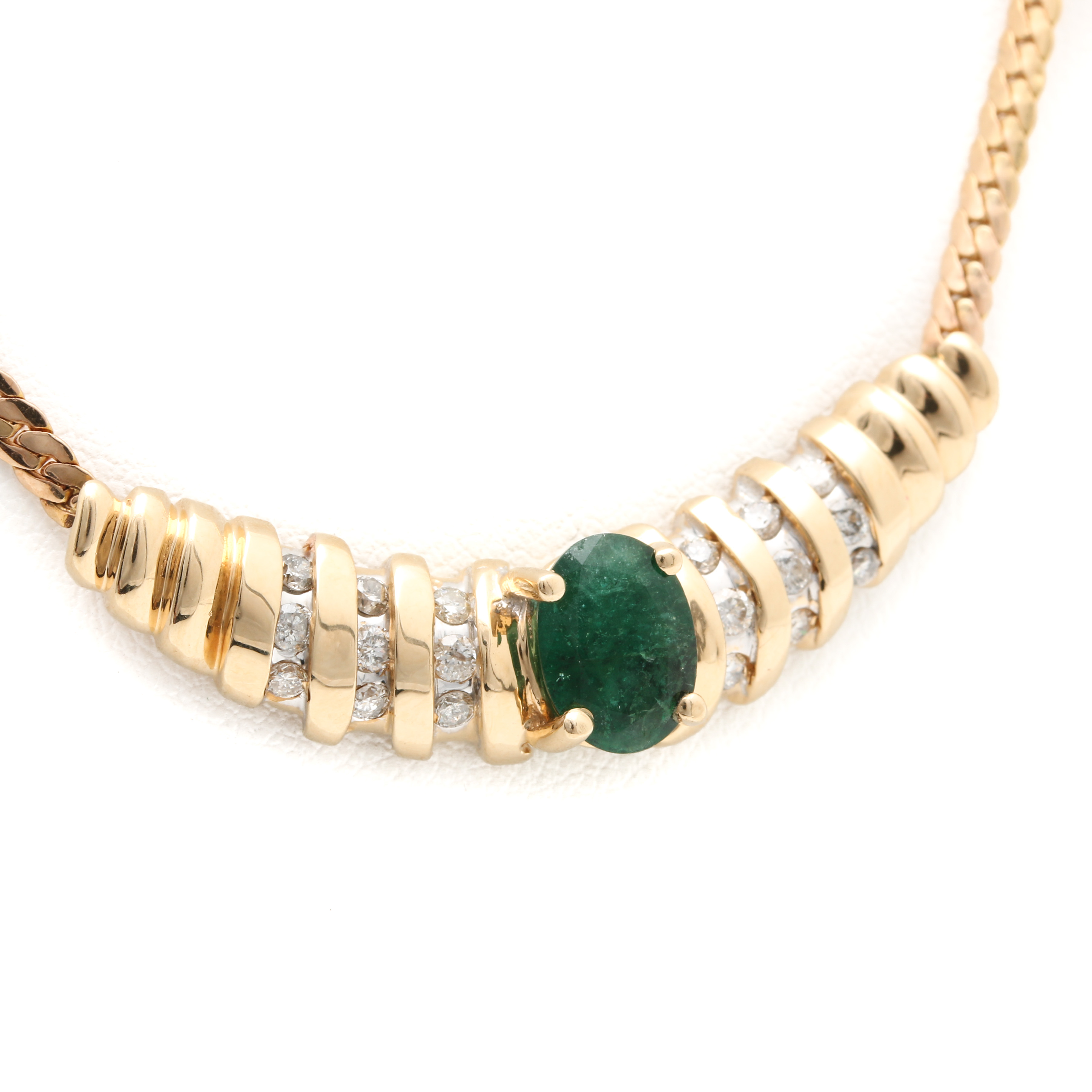 14K Yellow Gold 1.06 CT Emerald and Diamond Necklace