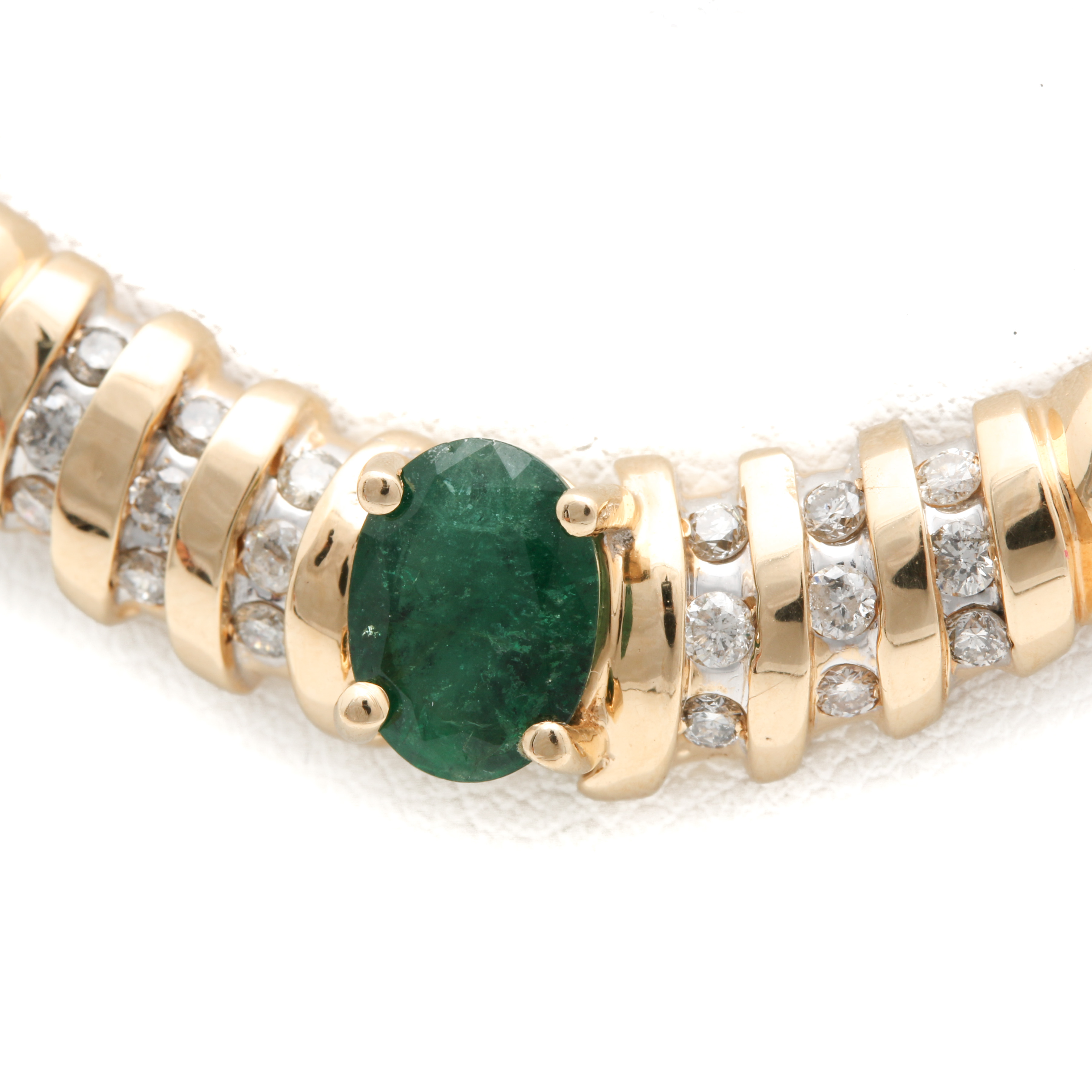 14K Yellow Gold 1.06 CT Emerald and Diamond Necklace