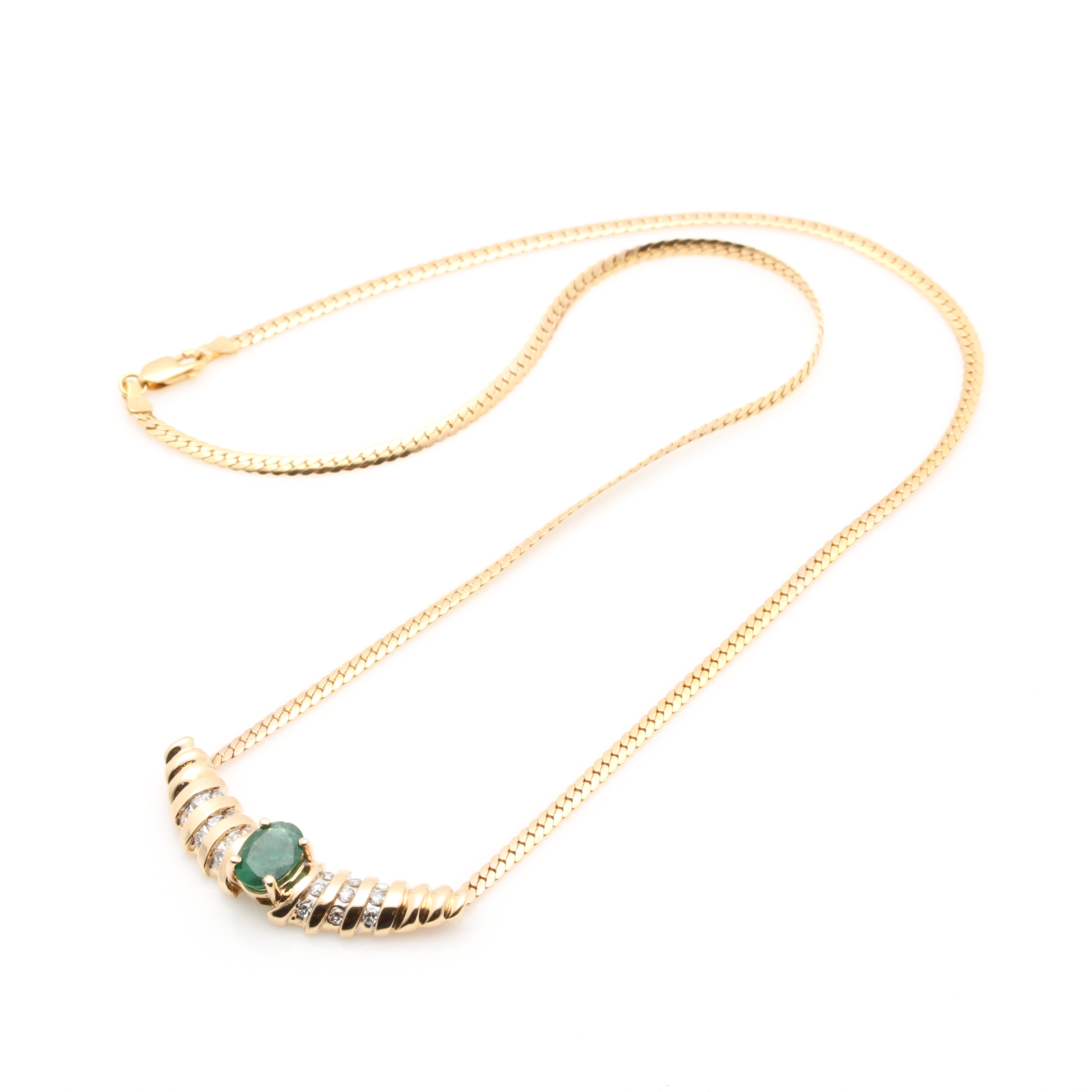 14K Yellow Gold 1.06 CT Emerald and Diamond Necklace