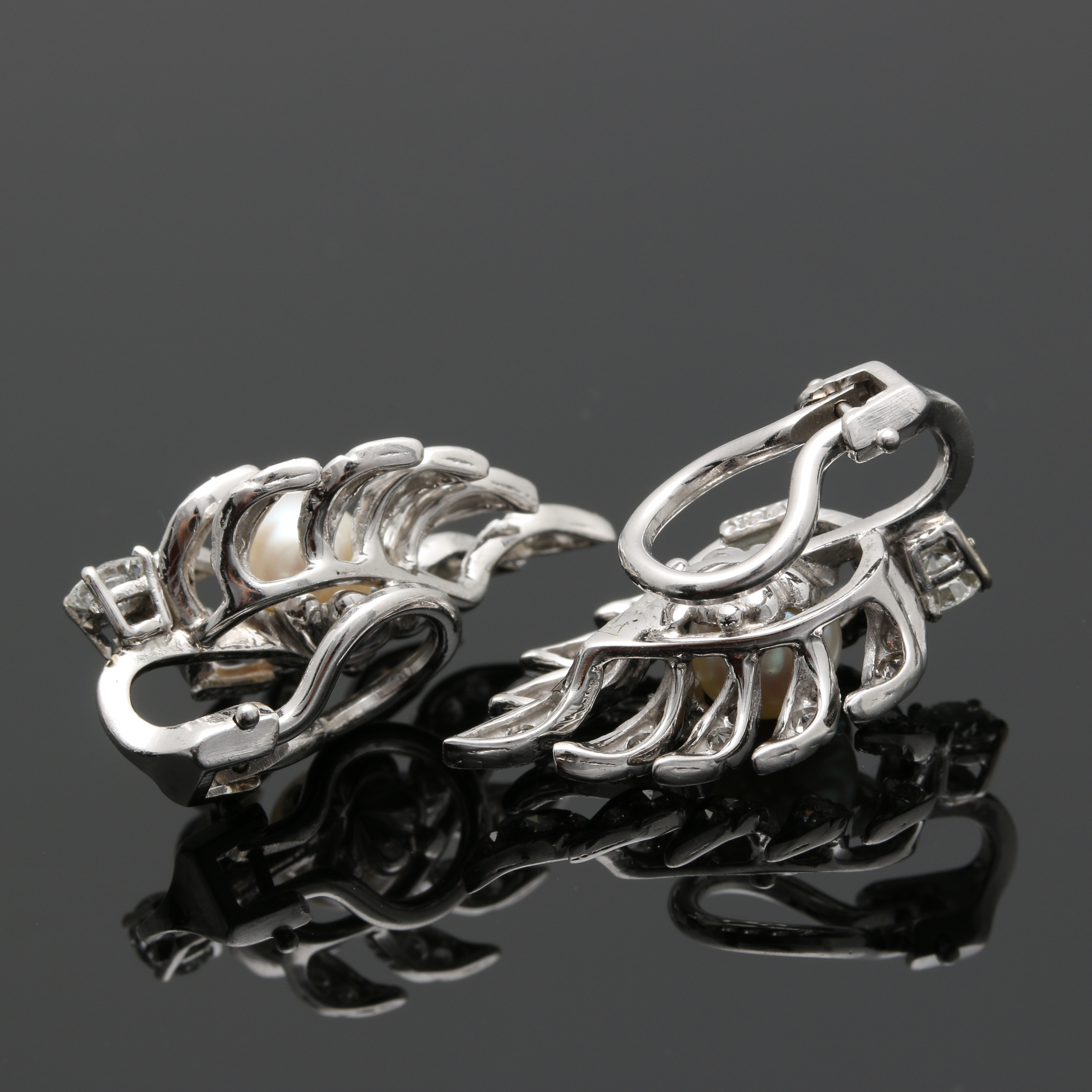 14K White Gold Cultured Pearl and 1.20 CTW Diamond Foliate Earrings