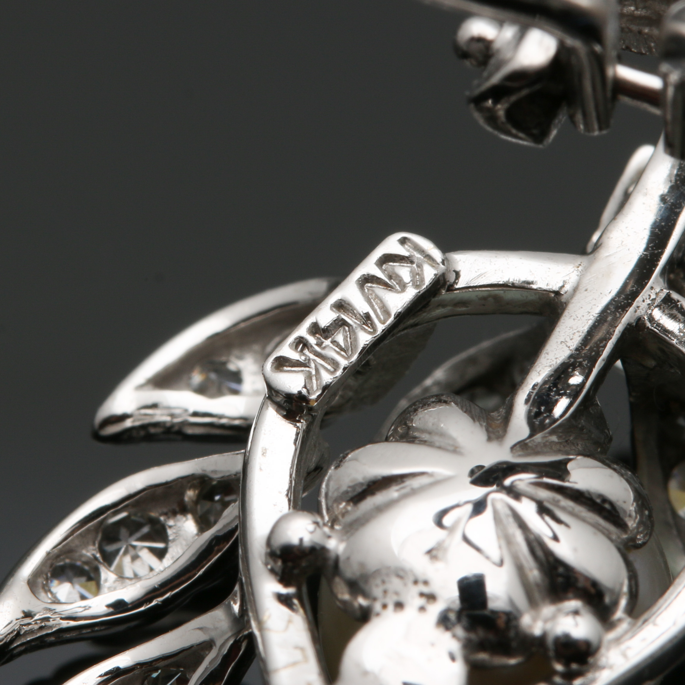 14K White Gold Cultured Pearl and 1.20 CTW Diamond Foliate Earrings