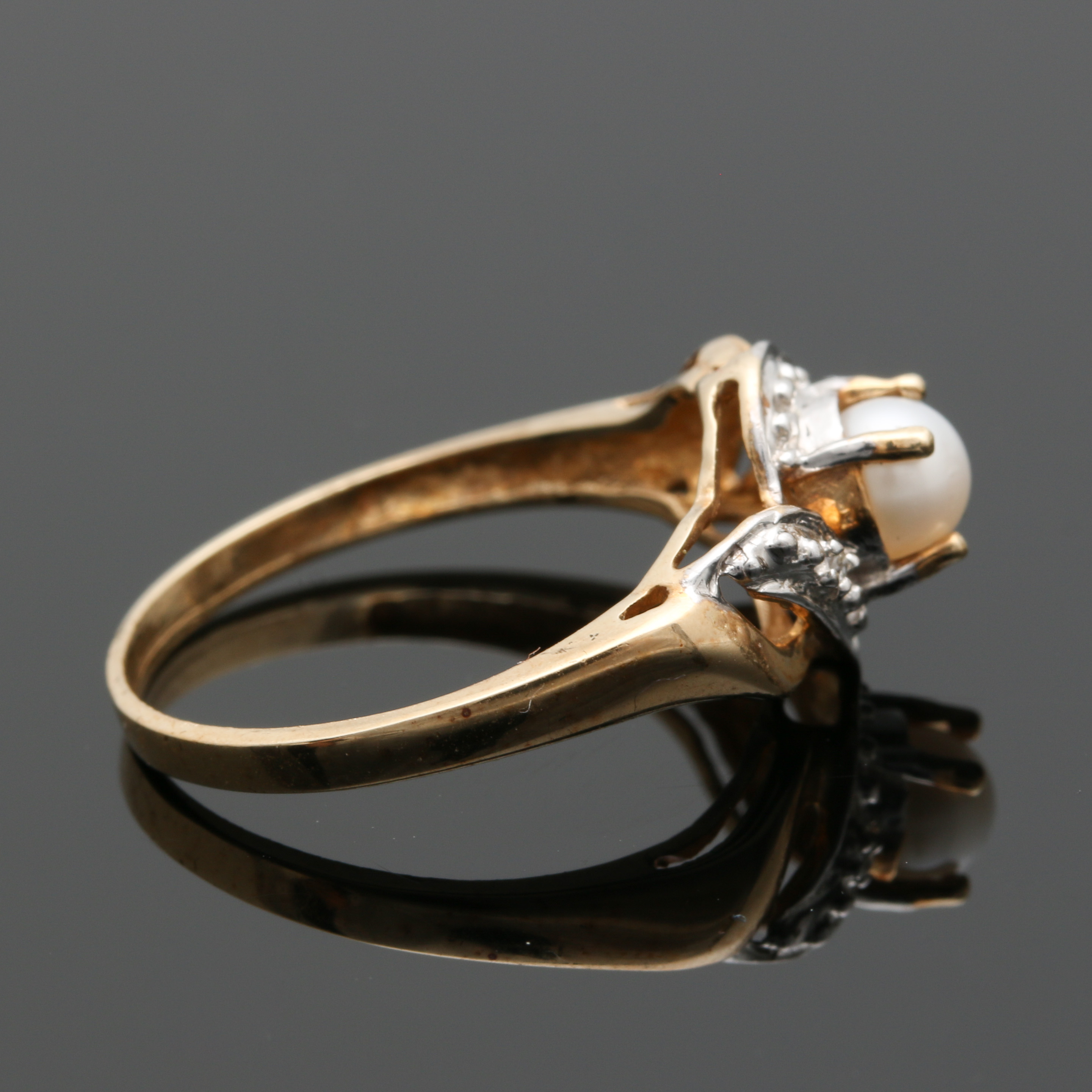 14K Yellow Gold Pearl and Diamond Ring and Earrings