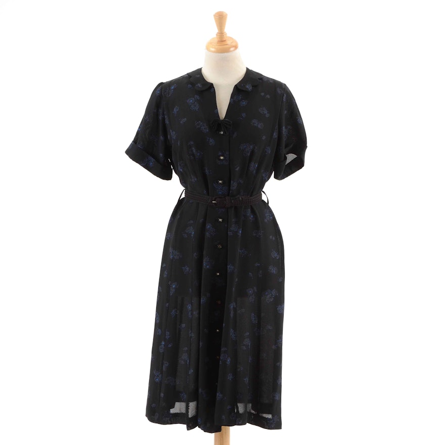 Vintage Black Floral Shirt Dress