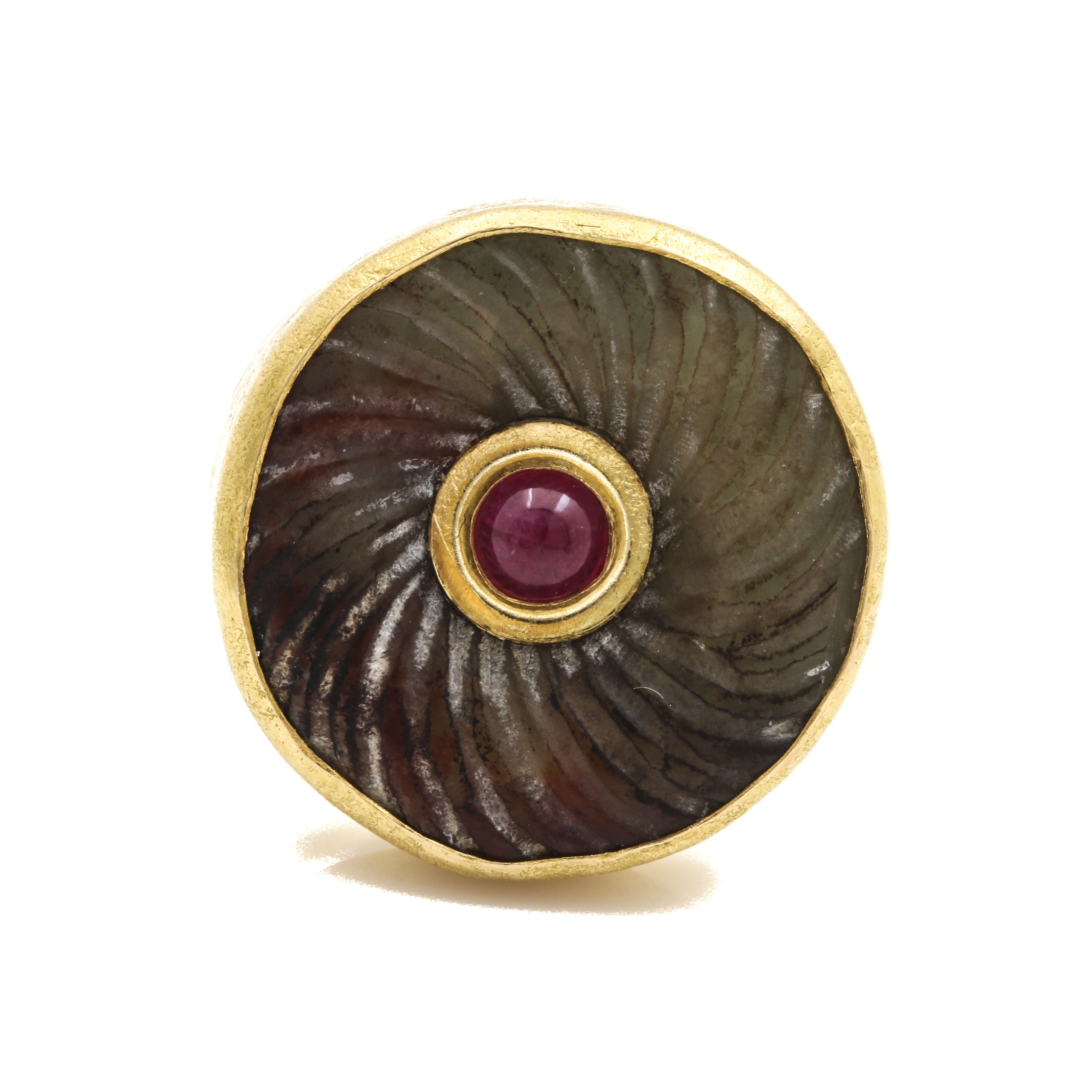 18K Yellow Gold "Cervini" Serpentine and Ruby Ring