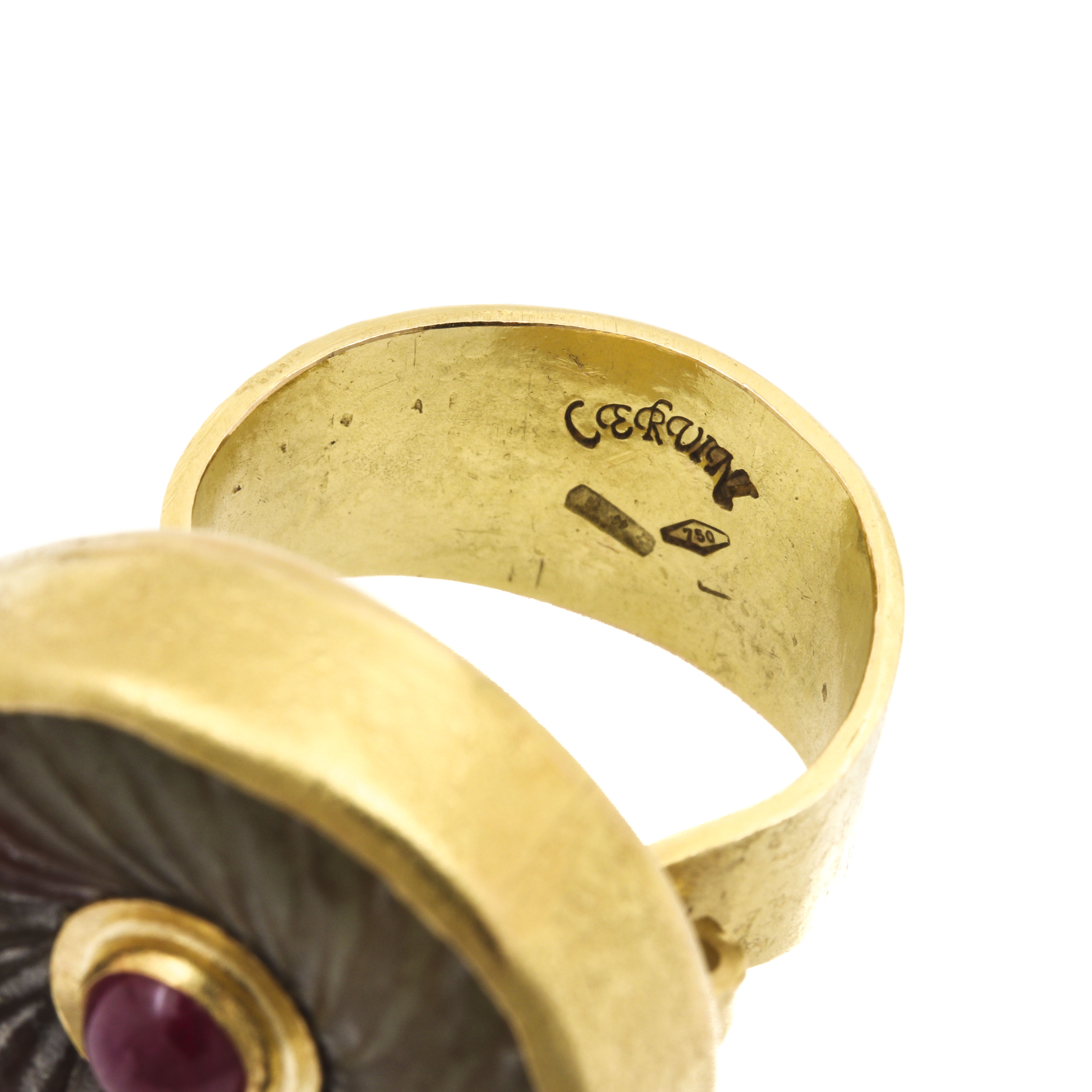 18K Yellow Gold "Cervini" Serpentine and Ruby Ring