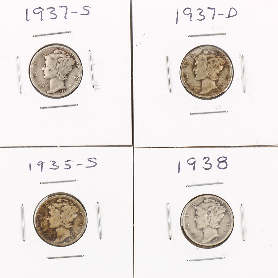 Fifteen Sequential with All Mints Silver Mercury Dimes 1935 - 1939