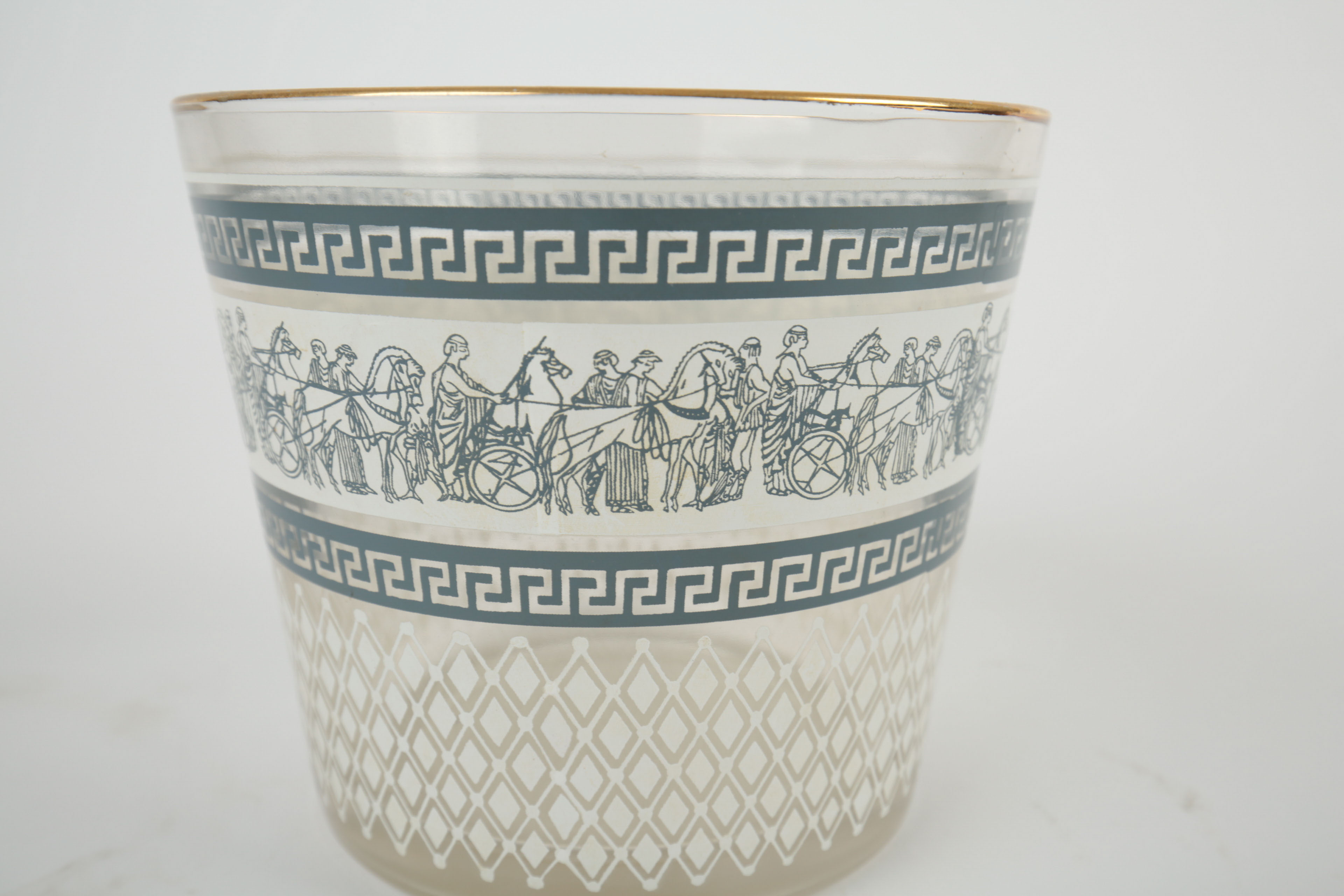 Mid-Century Jeannette Glass "Patrician" Ice Bucket with Grecian Motif