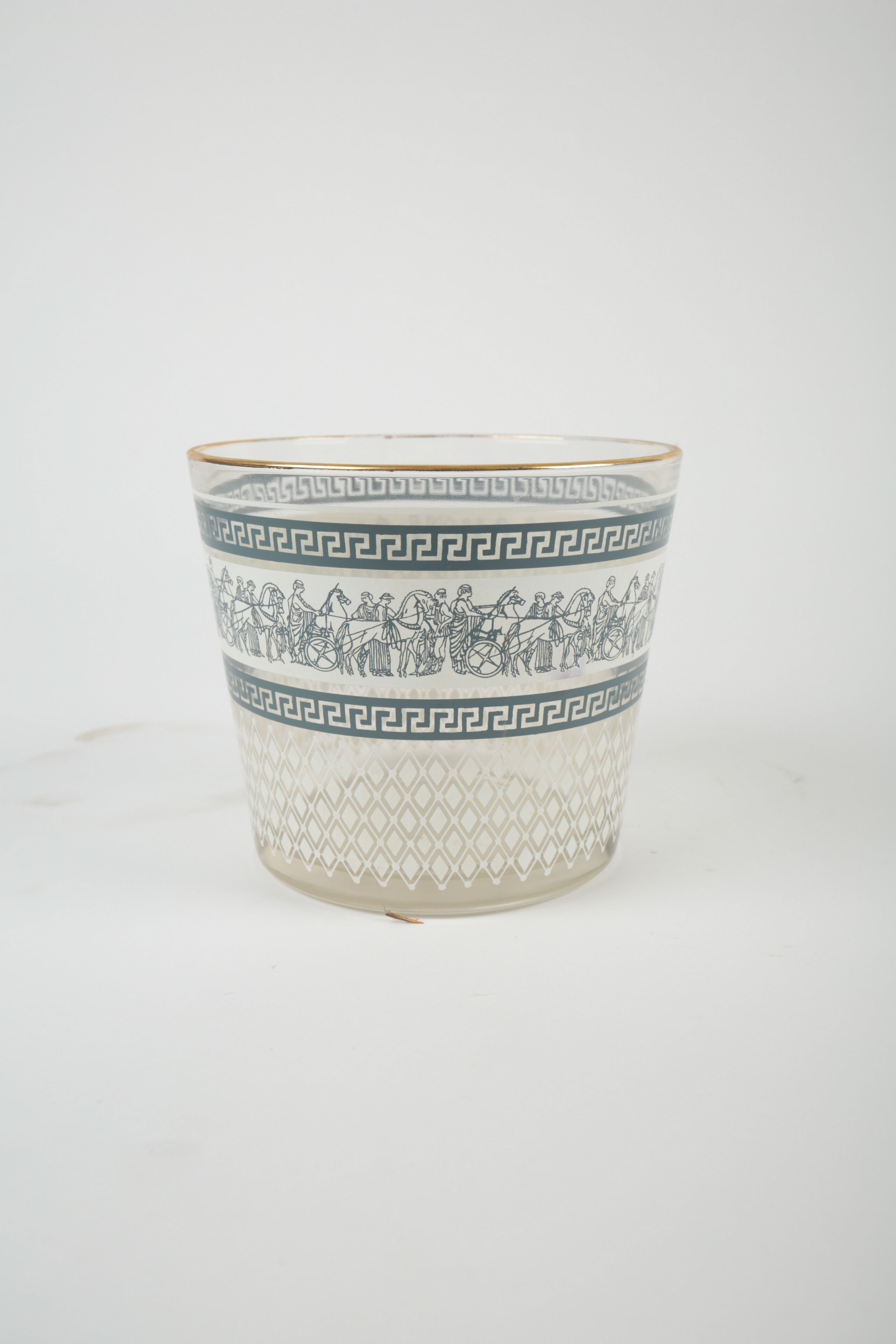 Mid-Century Jeannette Glass "Patrician" Ice Bucket with Grecian Motif