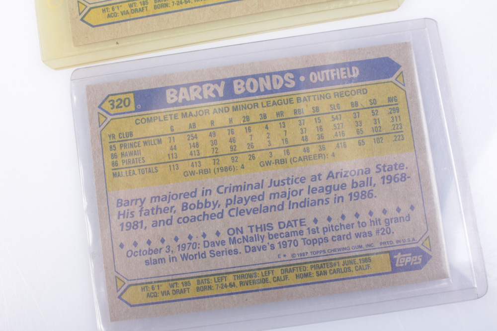 1980s and 1990s Baseball Cards Featuring Barry Bonds